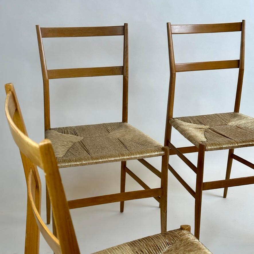 Rope Mid-Century Modern Set of Six Ash Wood 699 Superleggera Chairs by Gio Ponti  For Sale