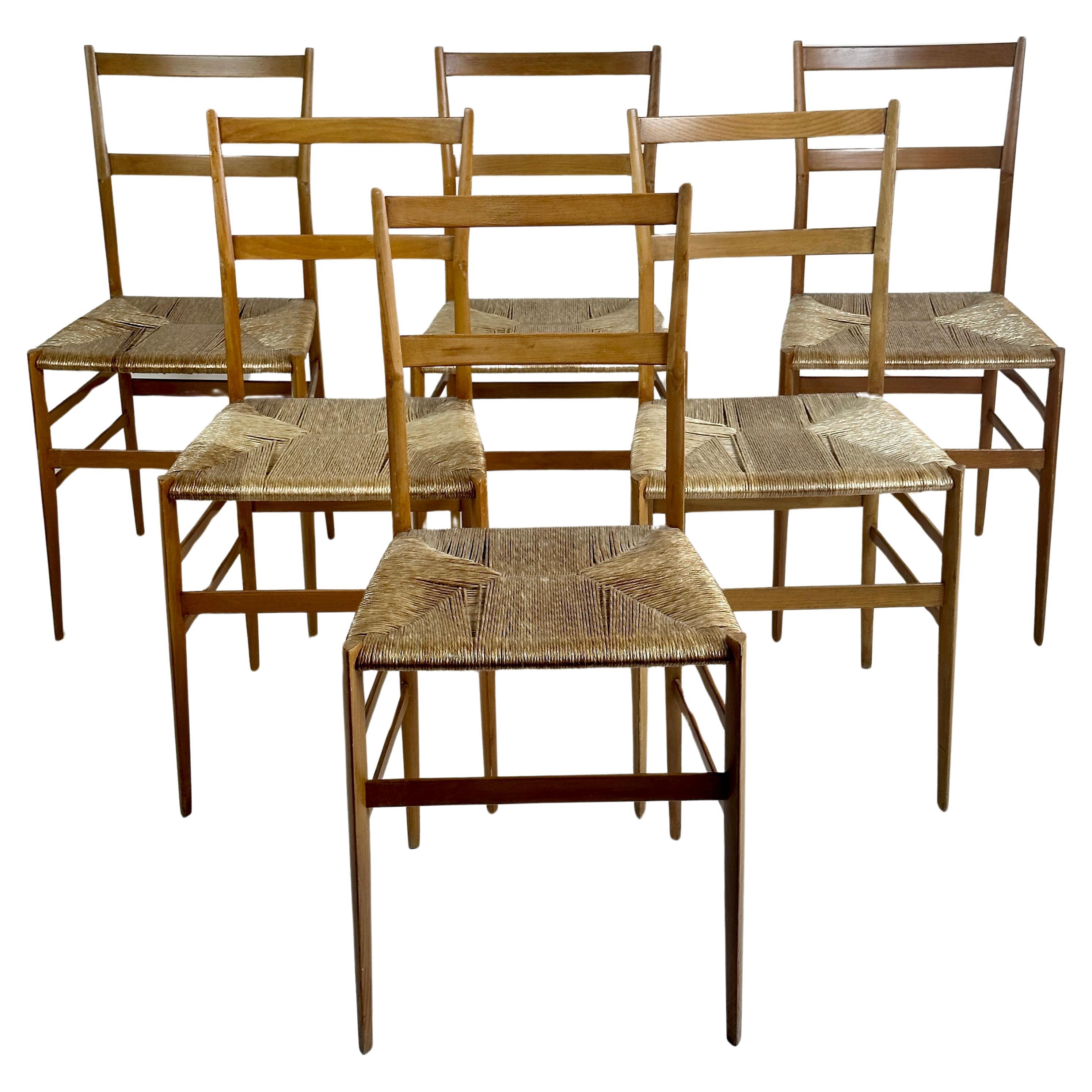 Mid-Century Modern Set of Six Ash Wood 699 Superleggera Chairs by Gio Ponti 