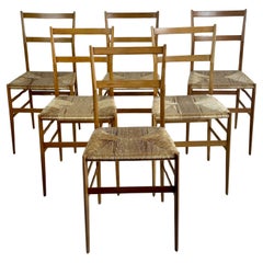 Used Mid-Century Modern Set of Six Ash Wood 699 Superleggera Chairs by Gio Ponti 