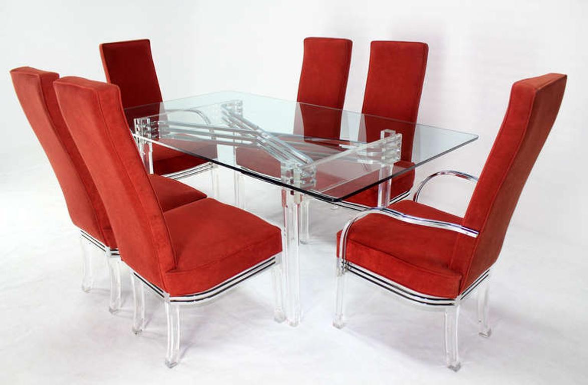 Mid Century Modern Set of Six Dining Chairs and Table in Lucite Chrome Glass
Table 42