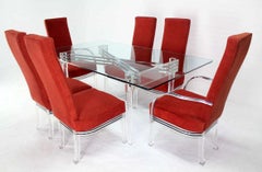 Mid Century Modern Set of Six Dining Chairs and Table in Lucite Chrome Glass