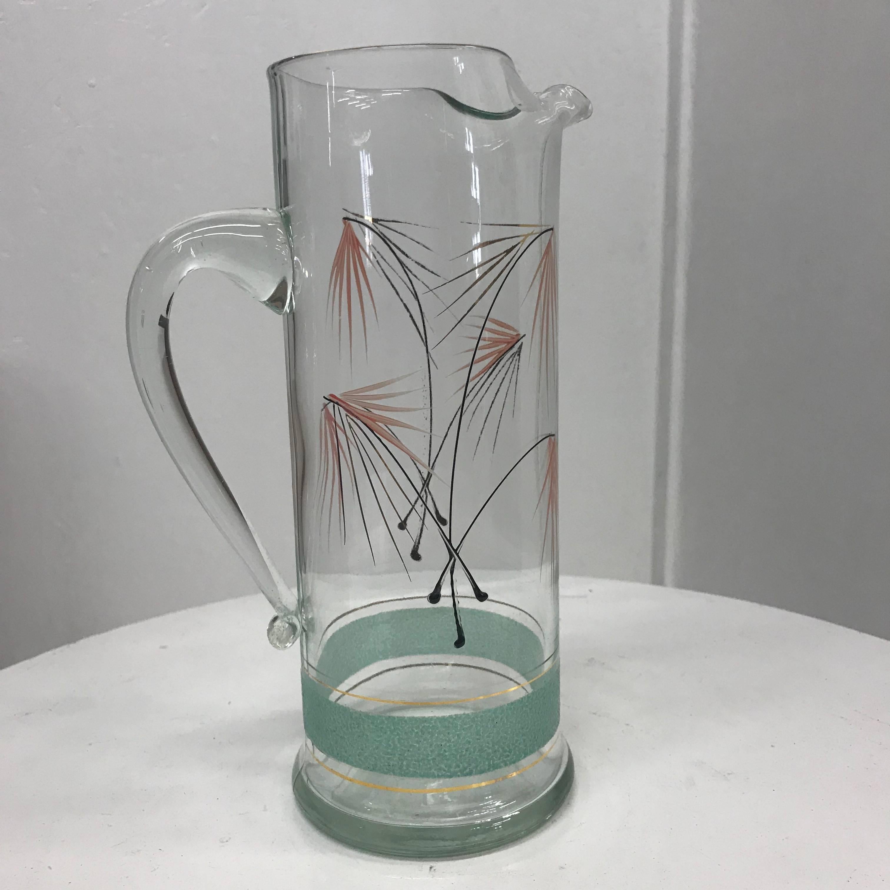 Unknown Mid-Century Modern Set of Six Glasses and Pitcher