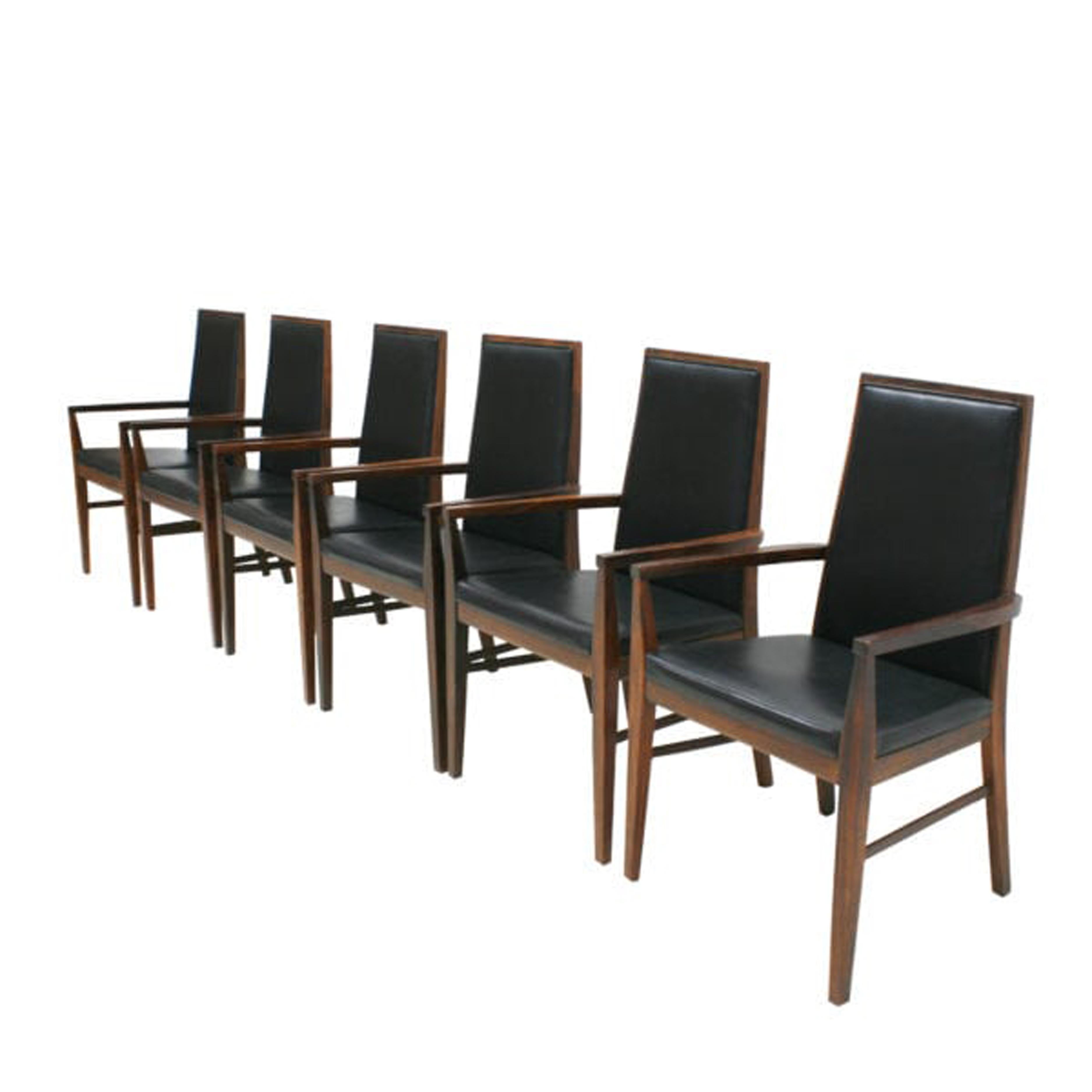 Mid-Century Modern Set of Six Leather Dyrlund Danish Chairs, 1960s For Sale 5