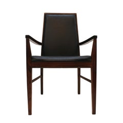 Arne Vodder Mid-Century Modern Set of Six Leather Dyrlund Danish Chairs, 1960s