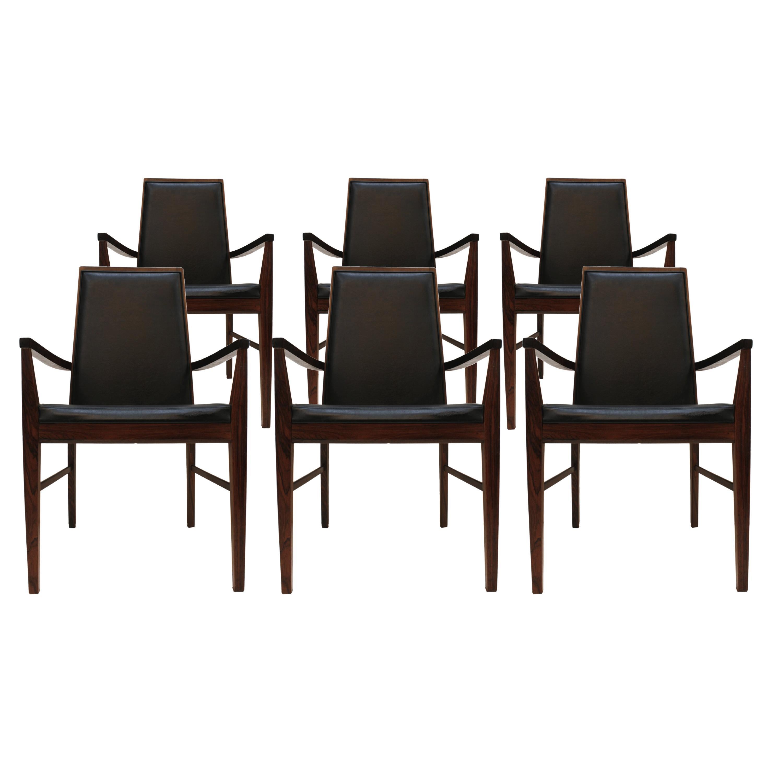 Mid-Century Modern Set of Six Mahogany and Leather Dyrlund Danish Chairs, 1960s