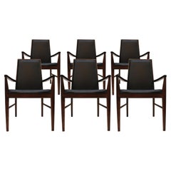 Mid-Century Modern Set of Six Mahogany and Leather Dyrlund Danish Chairs, 1960s