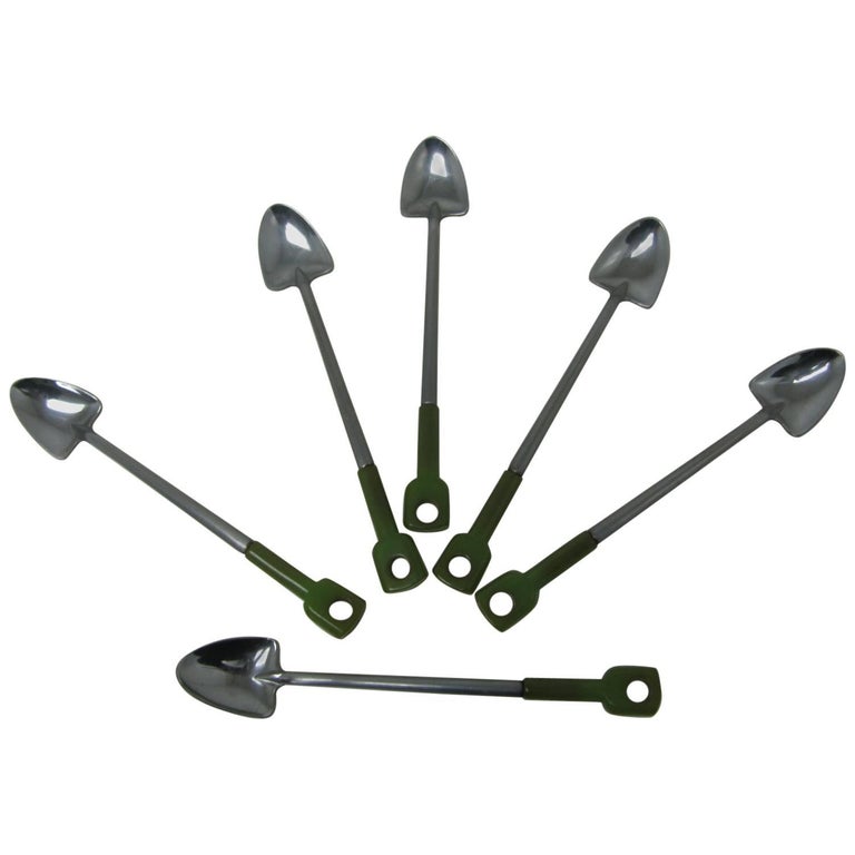 MidCentury Modern Set of Six Stainless and Bakelite Spoon Shovels For