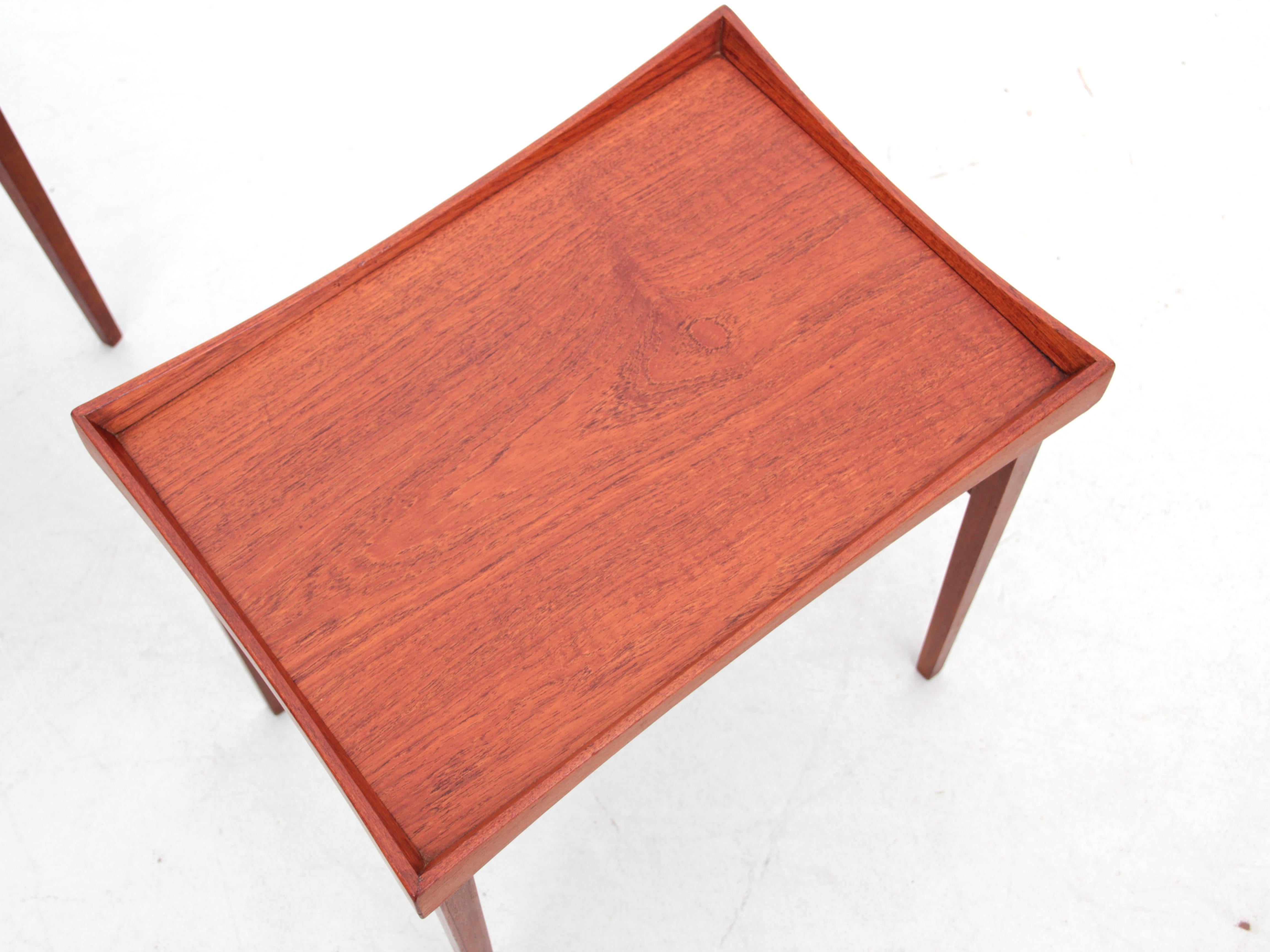 Mid-Century modern set of teak side tables with removable and reversible tray  4