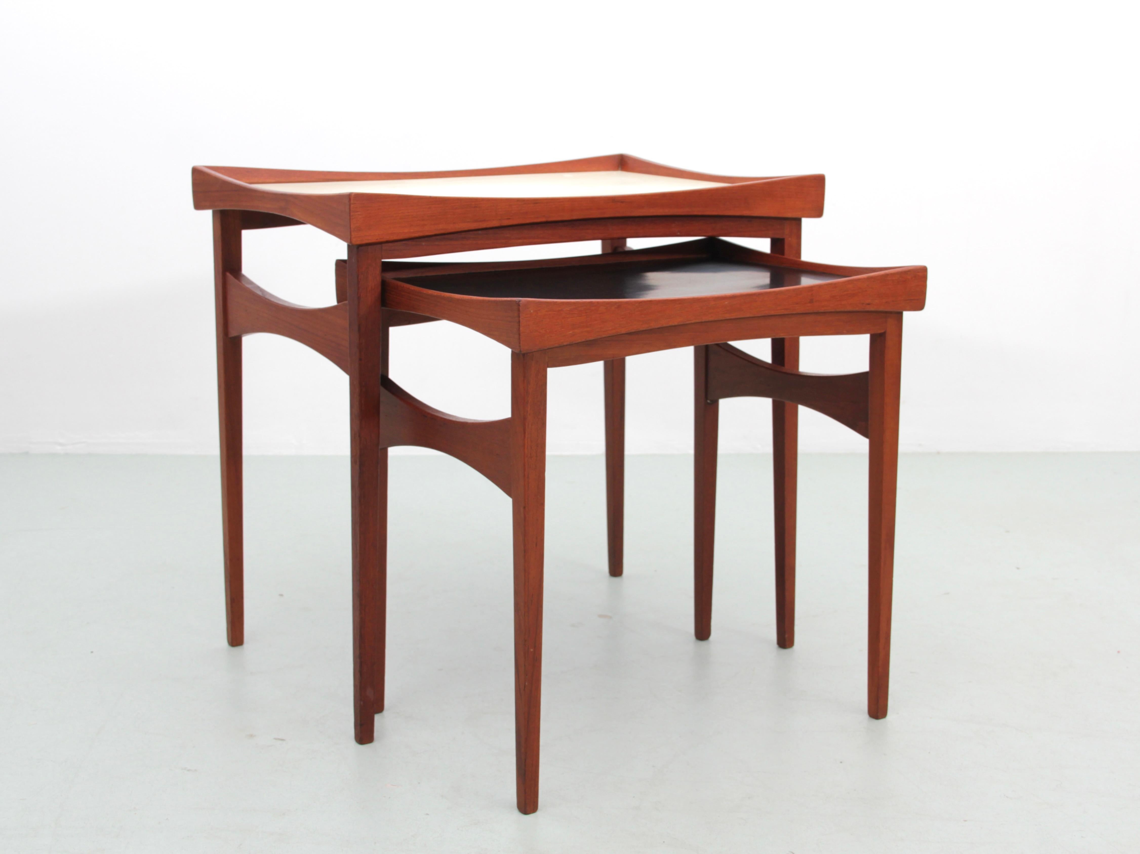 Scandinavian Mid-Century modern set of teak side tables with removable and reversible tray 