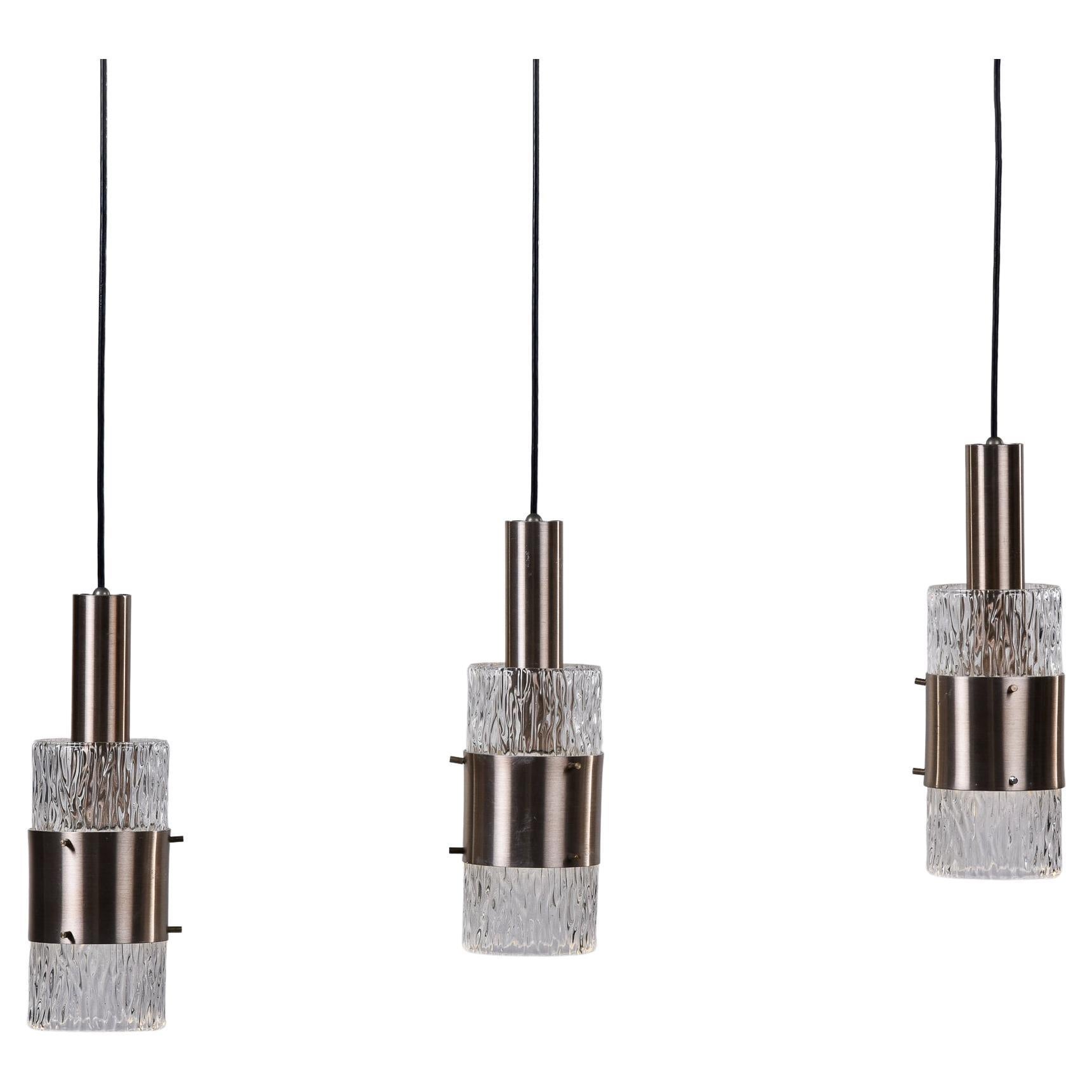 Set of Three Clear Glass Hanging Lights, 1970 For Sale at 1stDibs