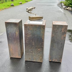 Mid-Century Modern Set of Three Metal Pedestals Planters