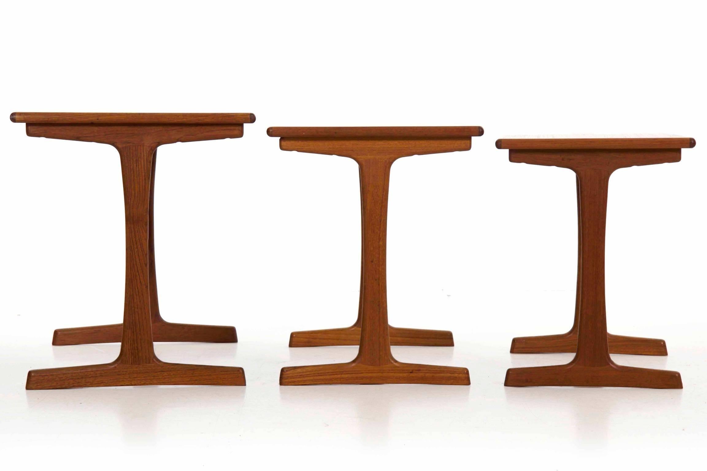 Danish Mid-Century Modern Set of Three Teak Nesting Tables by Kai Kristiansen, Denmark