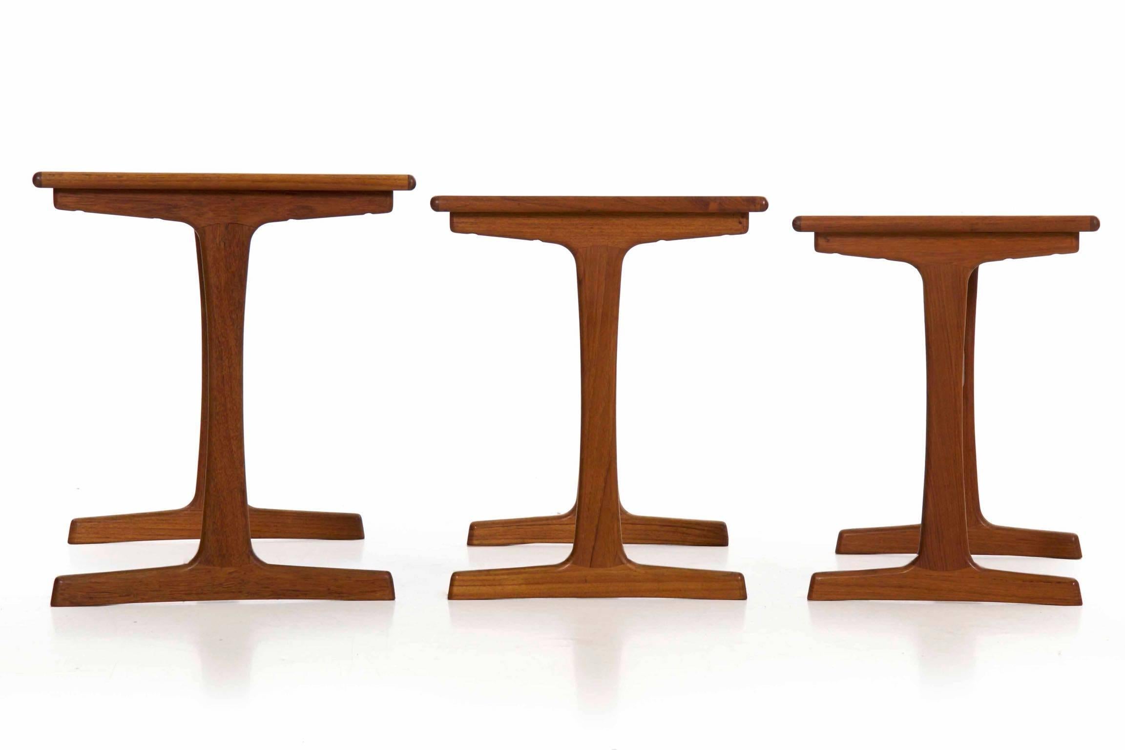 Mid-20th Century Mid-Century Modern Set of Three Teak Nesting Tables by Kai Kristiansen, Denmark