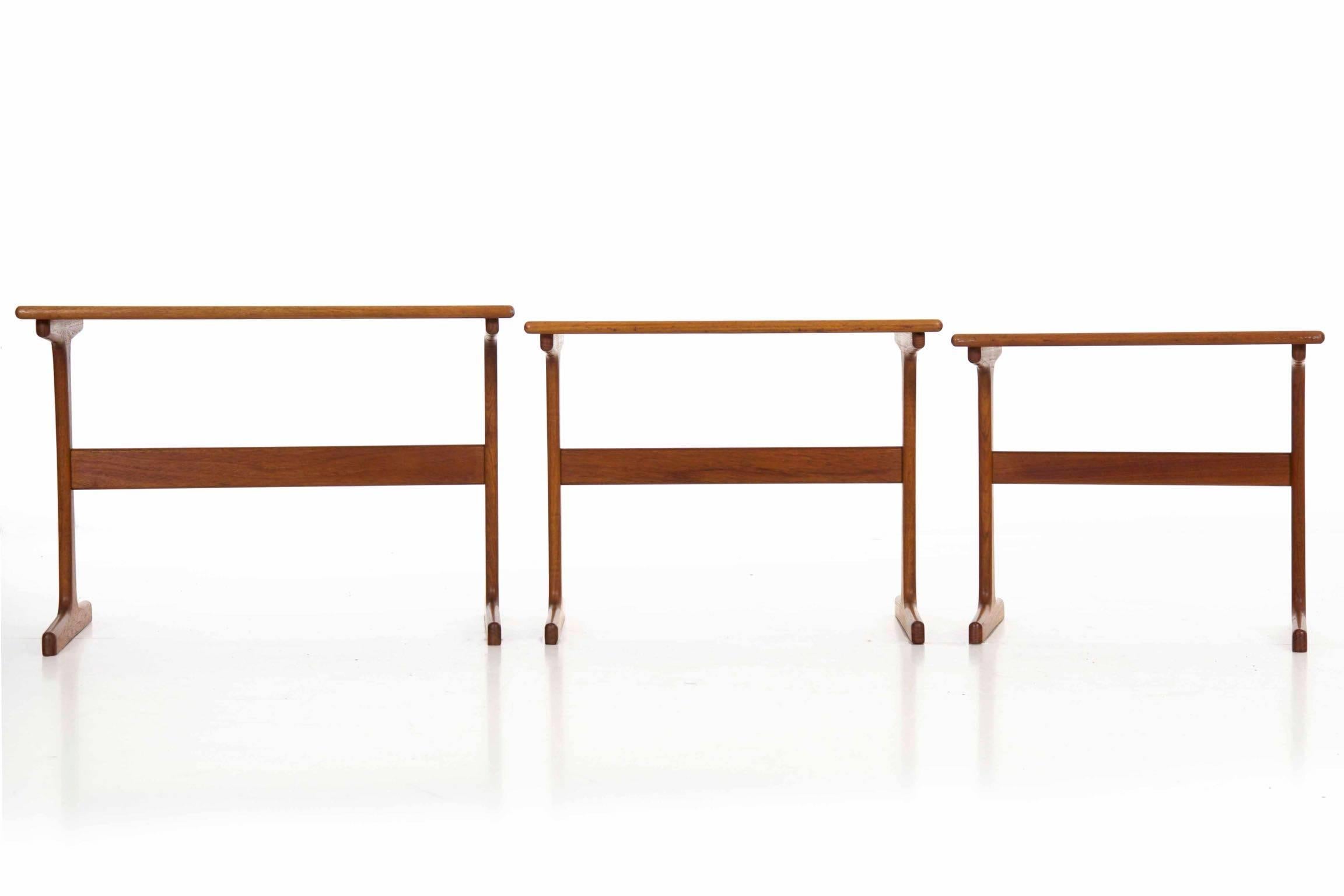Mid-Century Modern Set of Three Teak Nesting Tables by Kai Kristiansen, Denmark 1