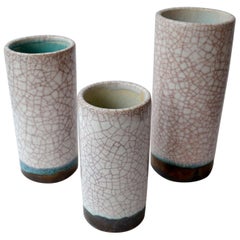 Mid-Century Modern Set of Three White Ceramic Vases by Groeneveldt, Netherlands