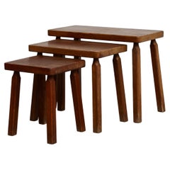 Mid-Century Modern Set of Three Wood Nesting Tables, circa 1950