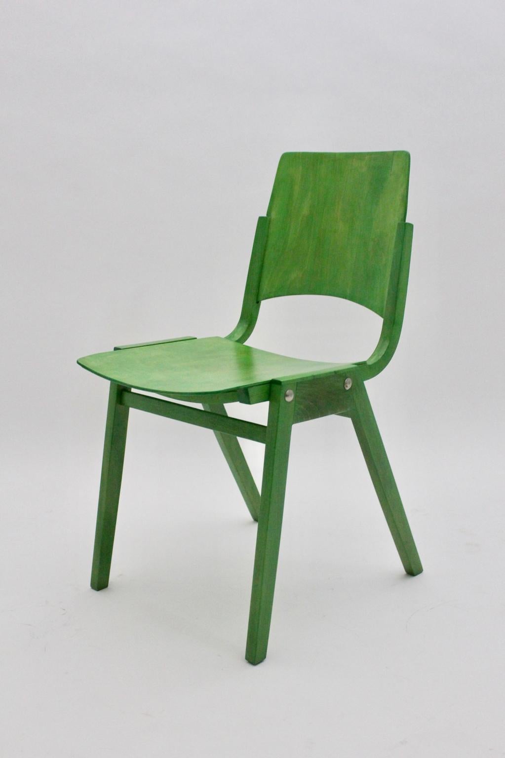 Mid-Century Modern Set of Twelve Green Vintage Dining Chairs P7 by Roland Rainer For Sale 4