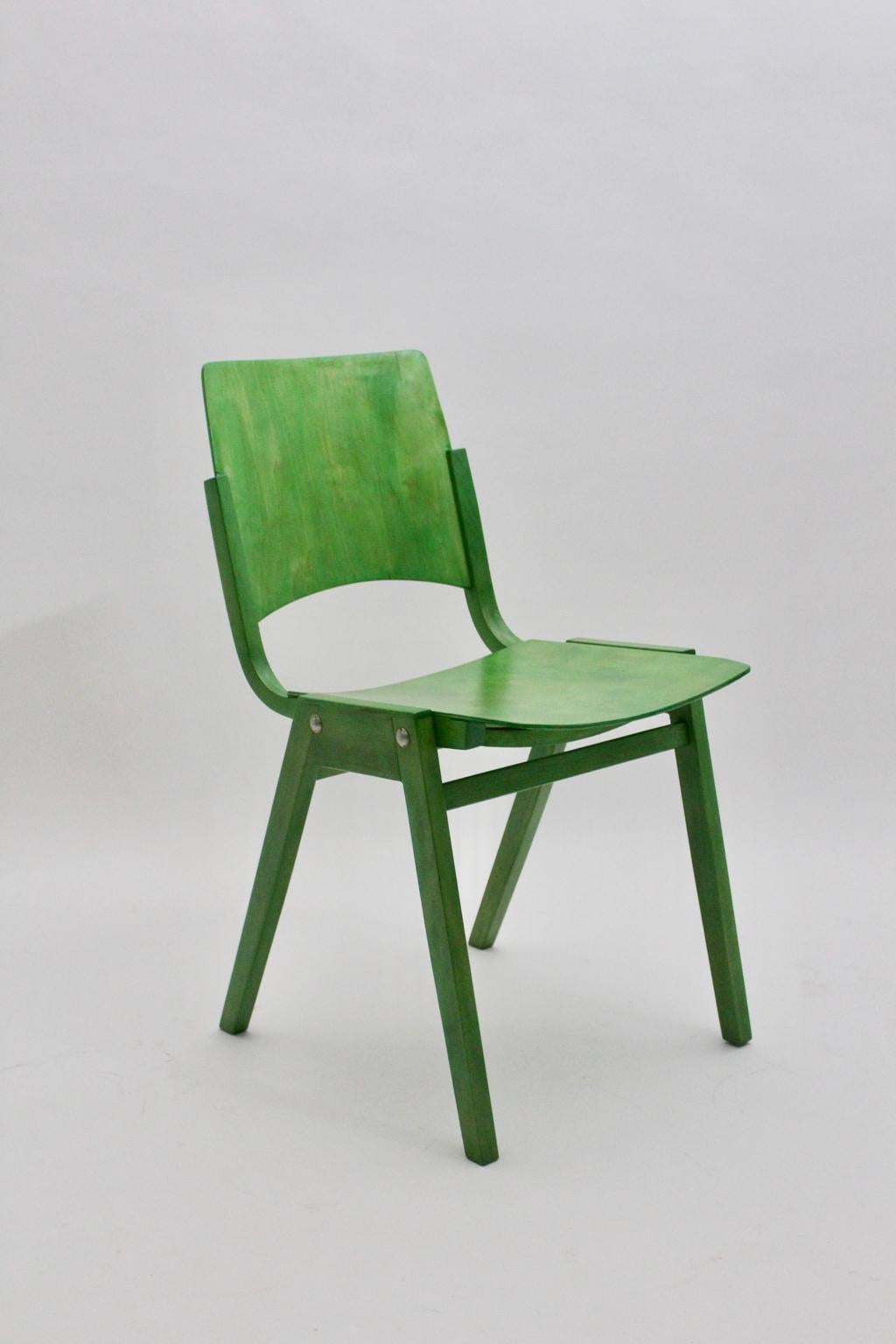 Mid-Century Modern Set of Twelve Green Vintage Dining Chairs P7 by Roland Rainer For Sale 7