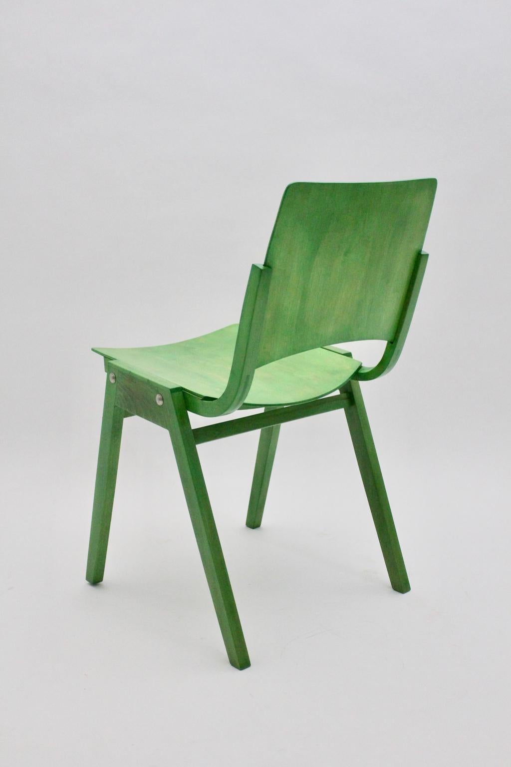 Mid-Century Modern Set of Twelve Green Vintage Dining Chairs P7 by Roland Rainer For Sale 8