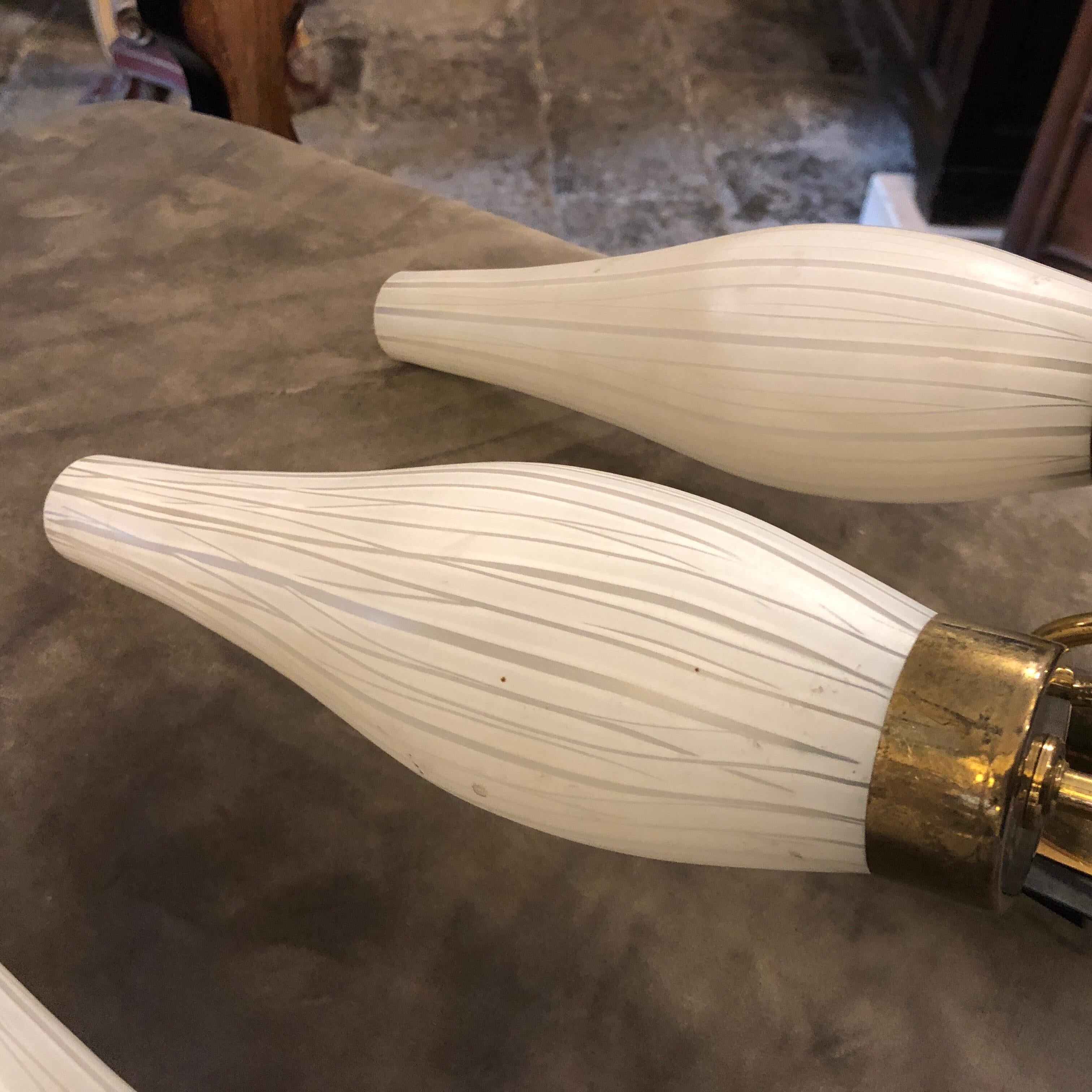 1950s Mid-Century Modern Set of Two Brass and Murano Glass Wall Sconces 7