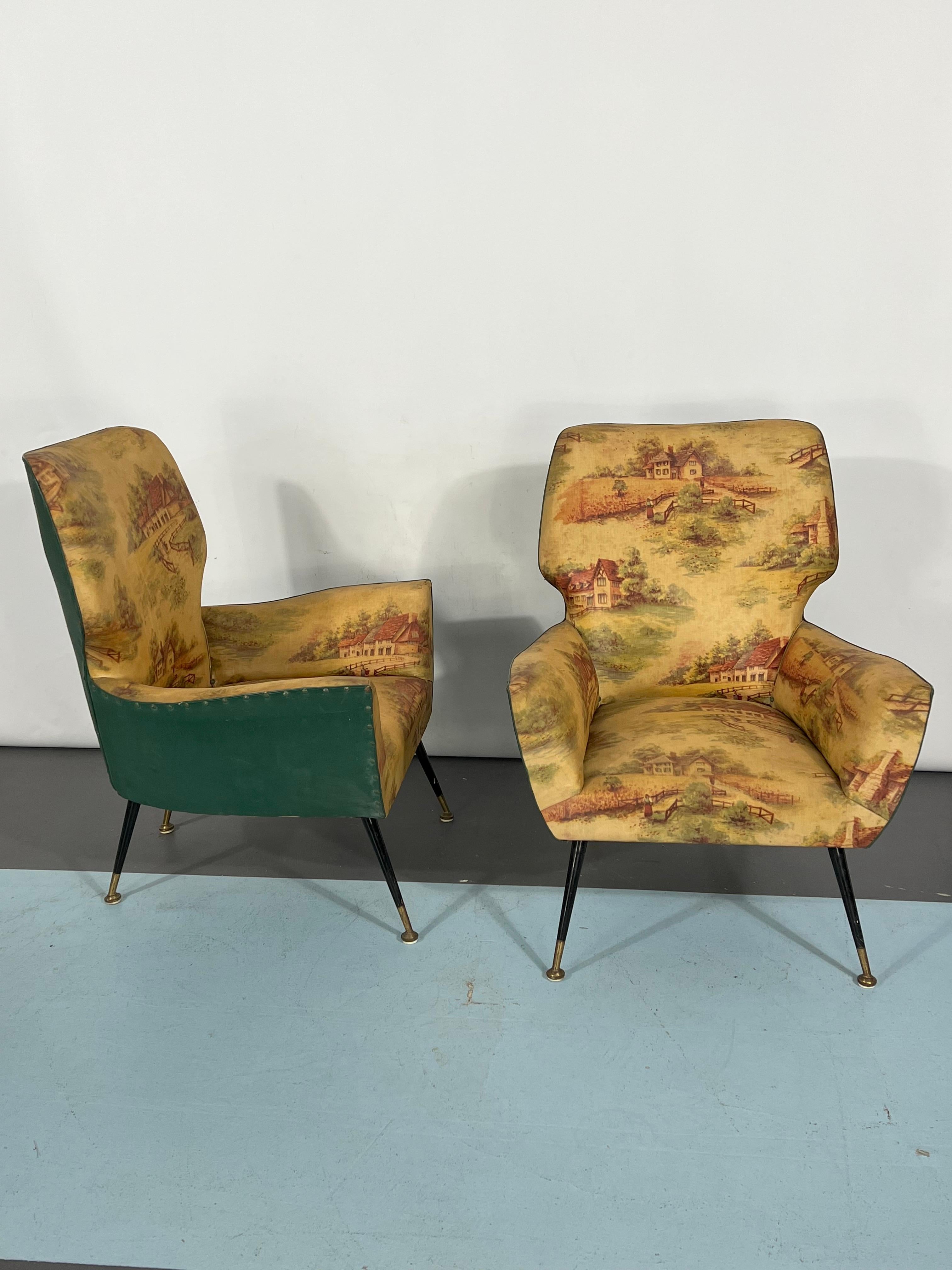 Mid-century modern set of two Italian armchairs from 50s For Sale 4