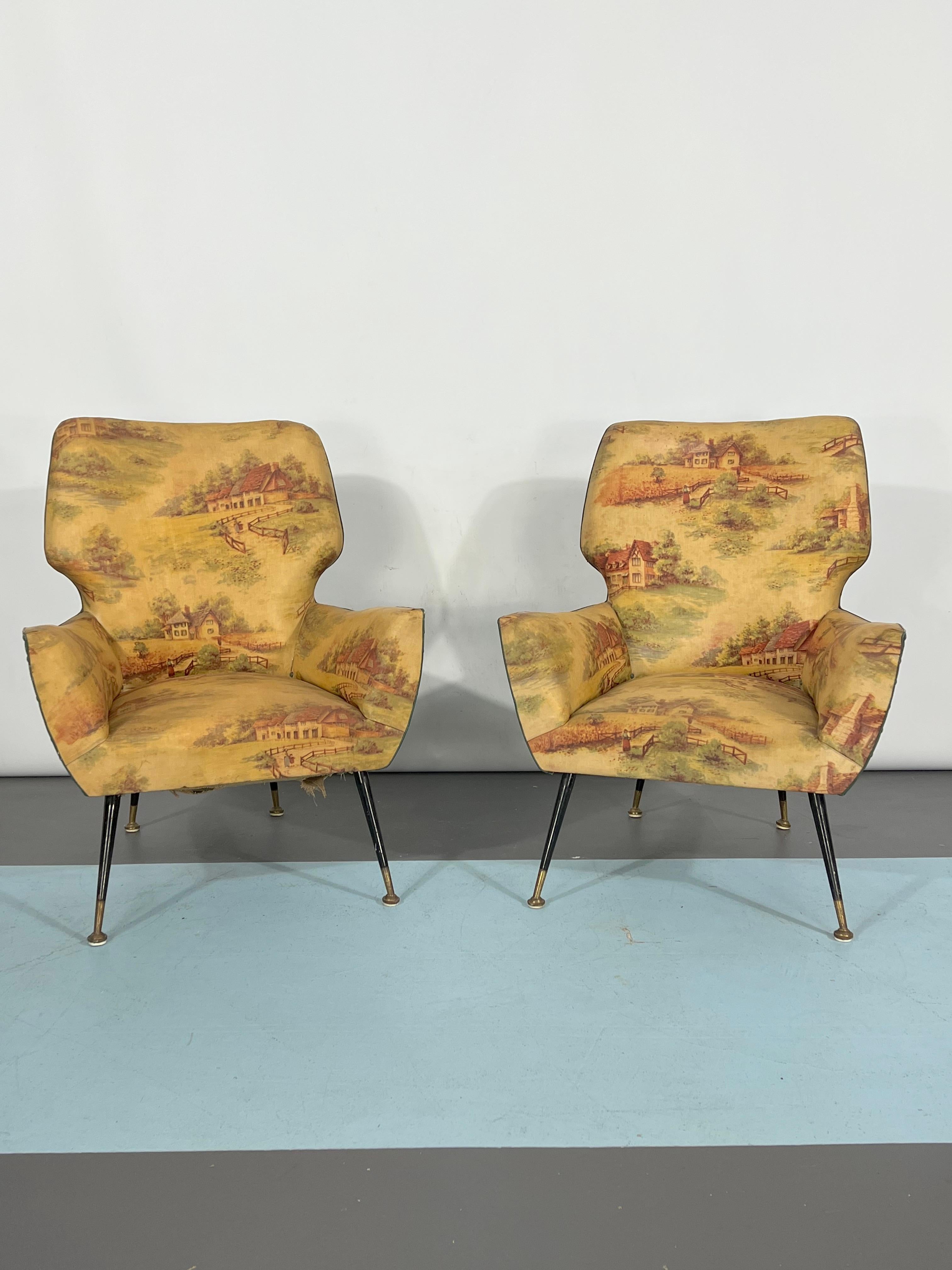 Mid-Century Modern Mid-century modern set of two Italian armchairs from 50s For Sale