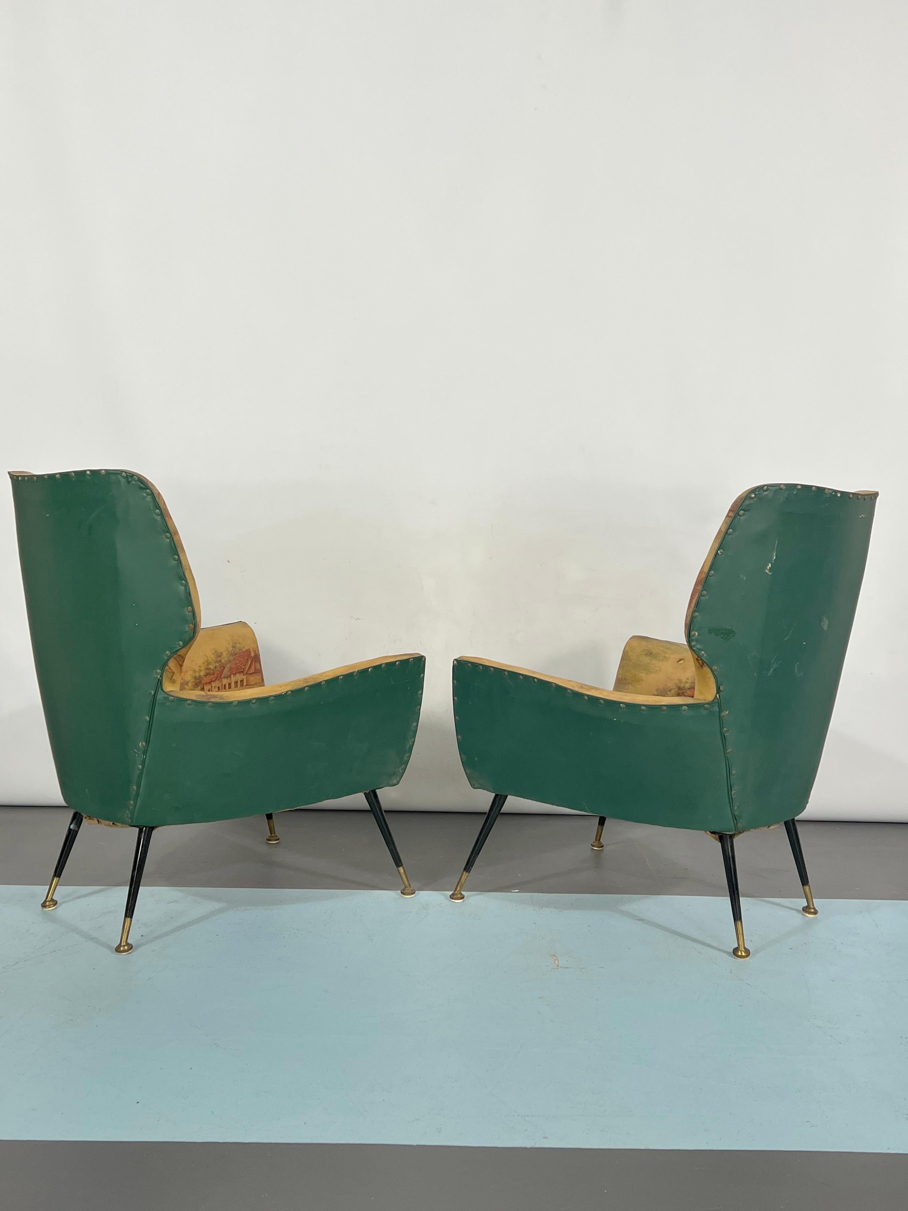 Mid-century modern set of two Italian armchairs from 50s For Sale 3