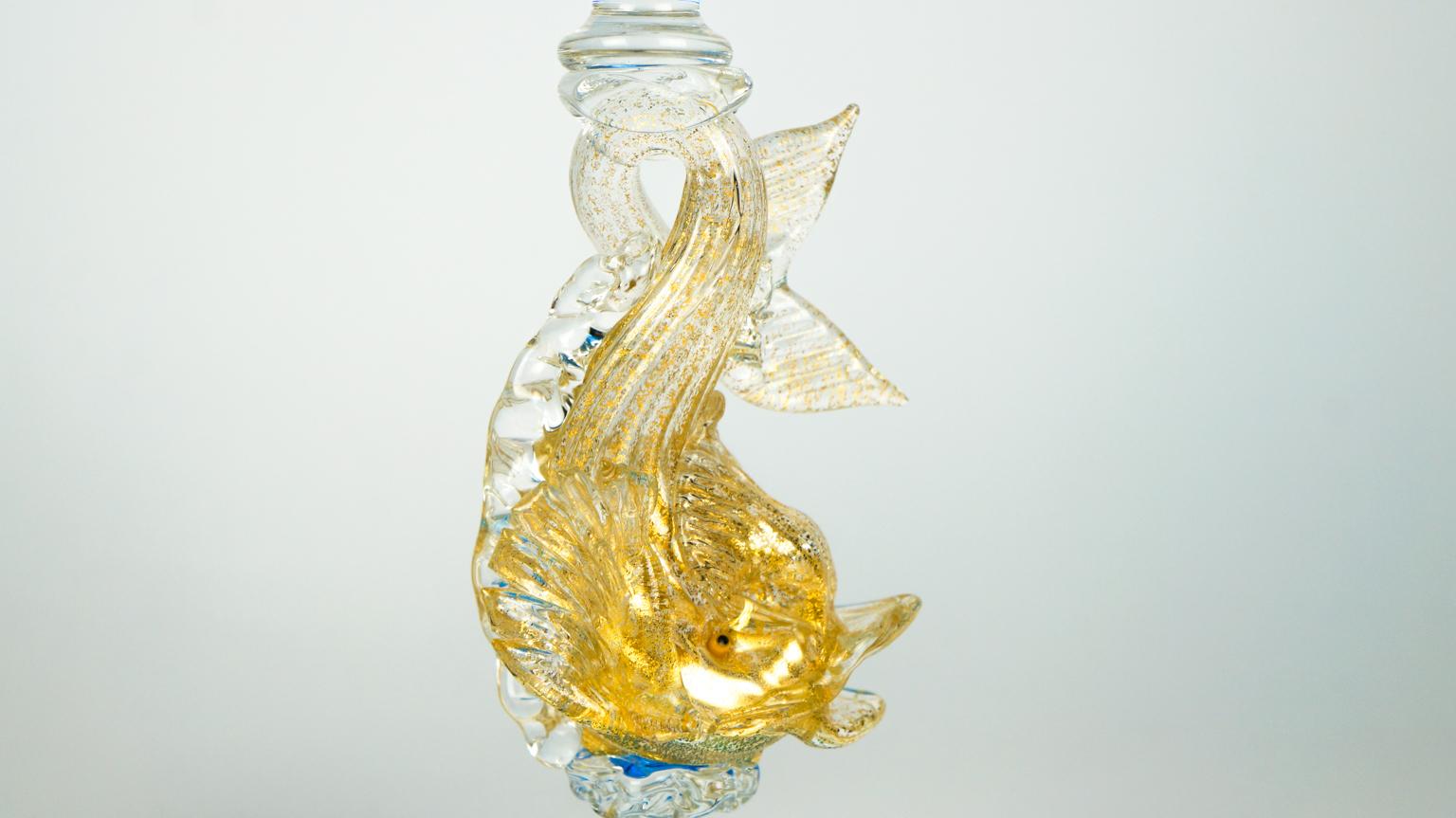 Mid-Century Modern Set of Two Italian Venetian Goblets Aquamarine Murano Glass For Sale 4