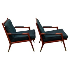 Set di due sedie da salotto in legno di noce e ottone, Danimarca, 1960