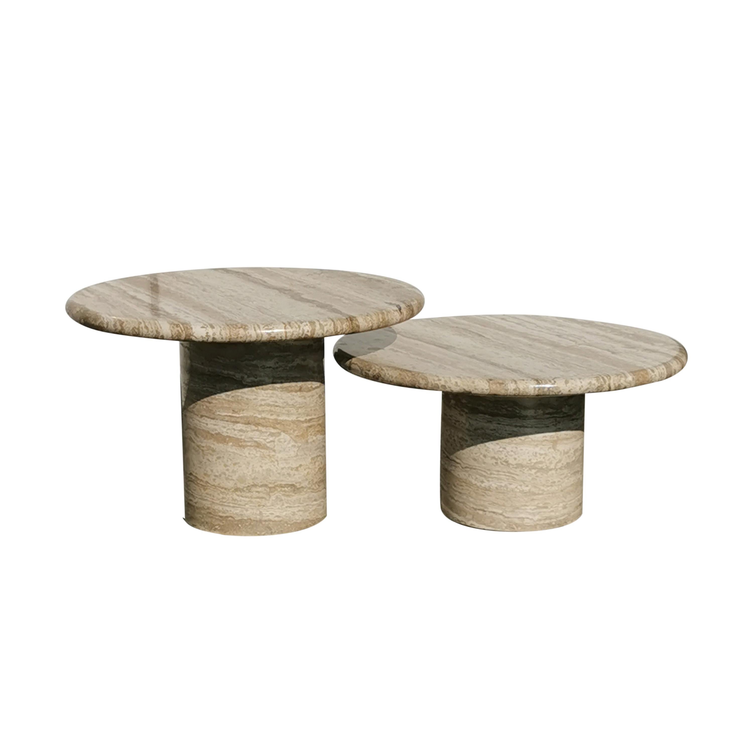 Italian Mid-Century Modern Set of Two Pedestal Travertine Coffee Tables, Italy, 1970