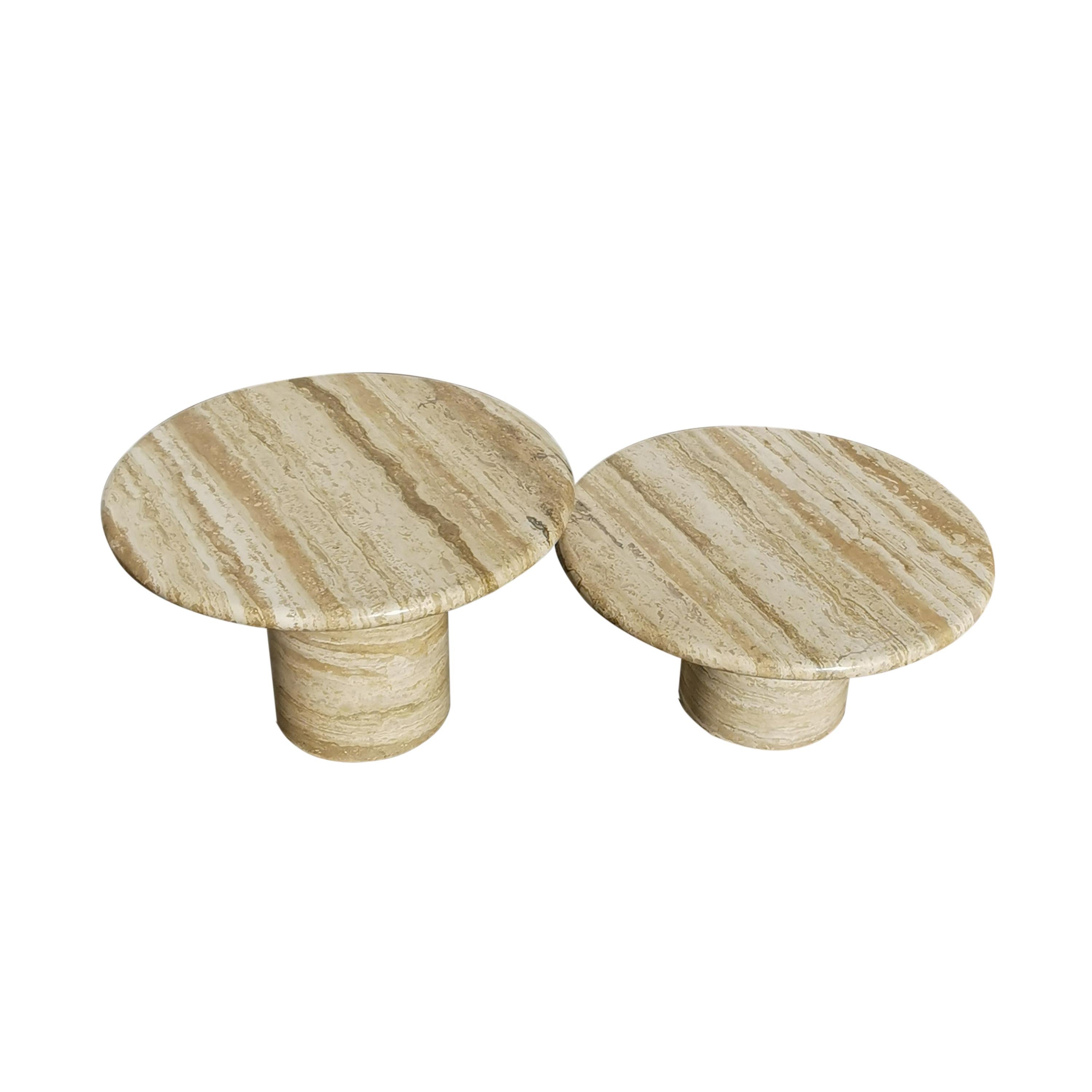 Mid-Century Modern Set of Two Pedestal Travertine Coffee Tables, Italy, 1970 1