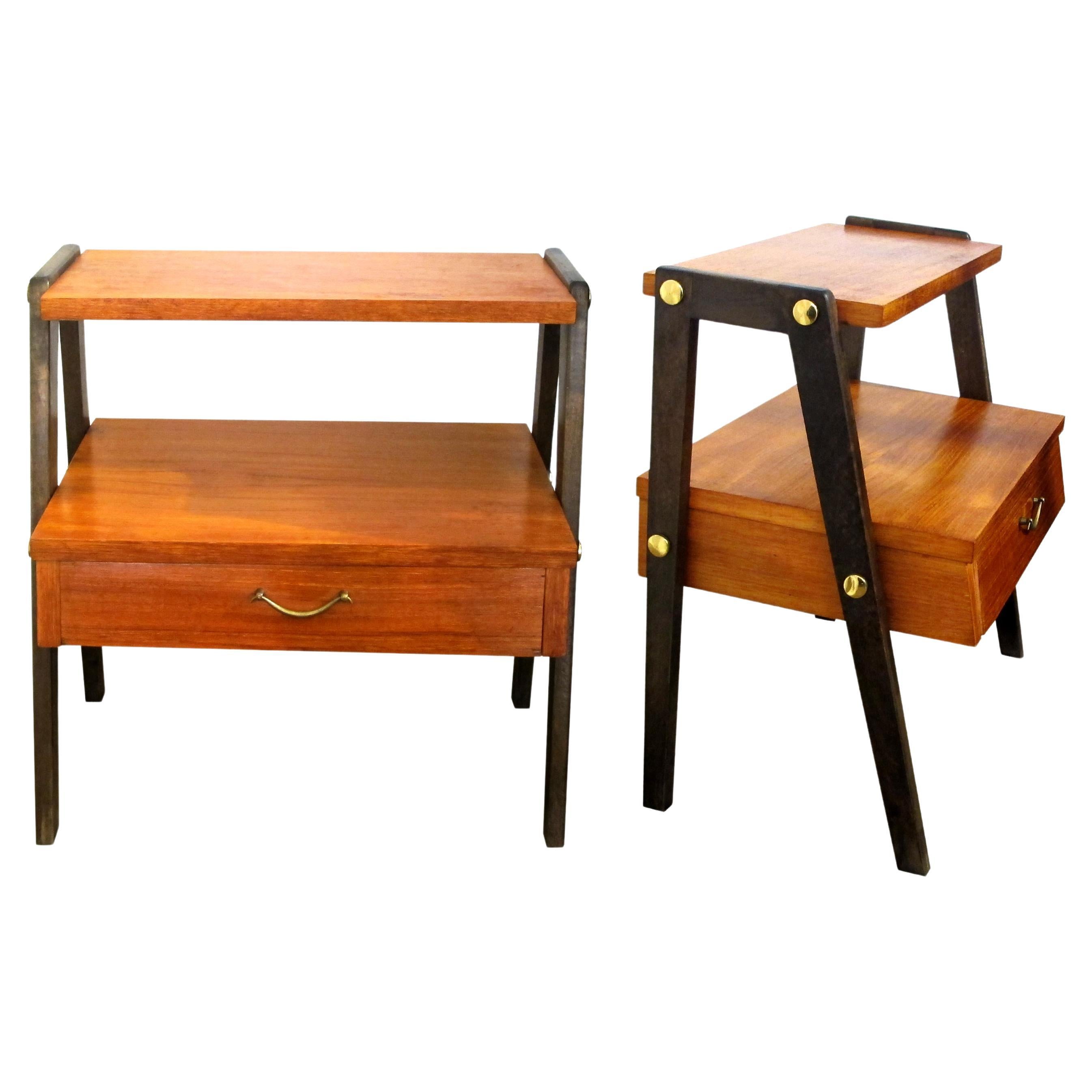 Mid-Century Modern Set of Two Scandinavian Teak Bedside Tables For Sale
