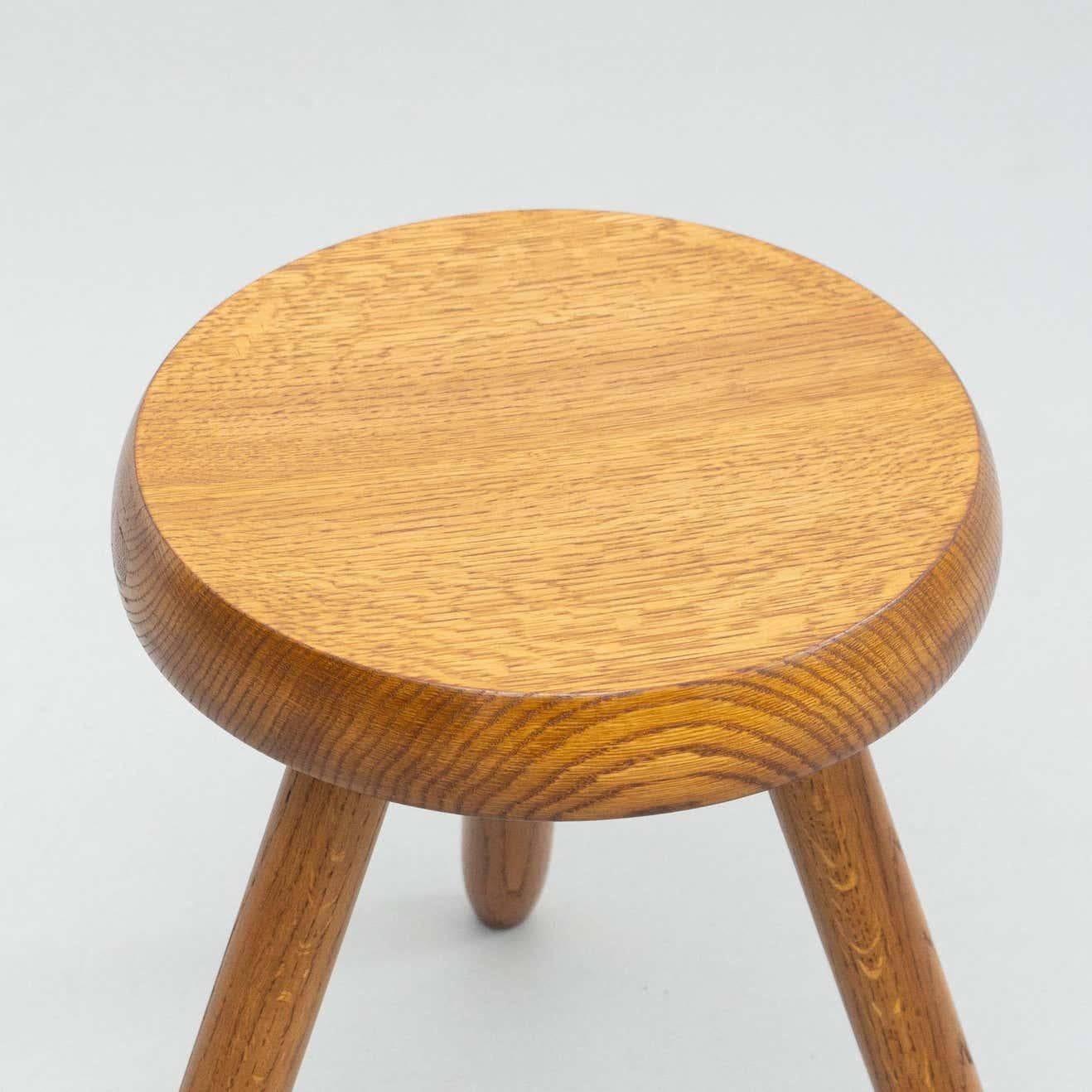 Wood Mid-Century Modern Set of Two Stools in the Style of Charlotte Perriand
