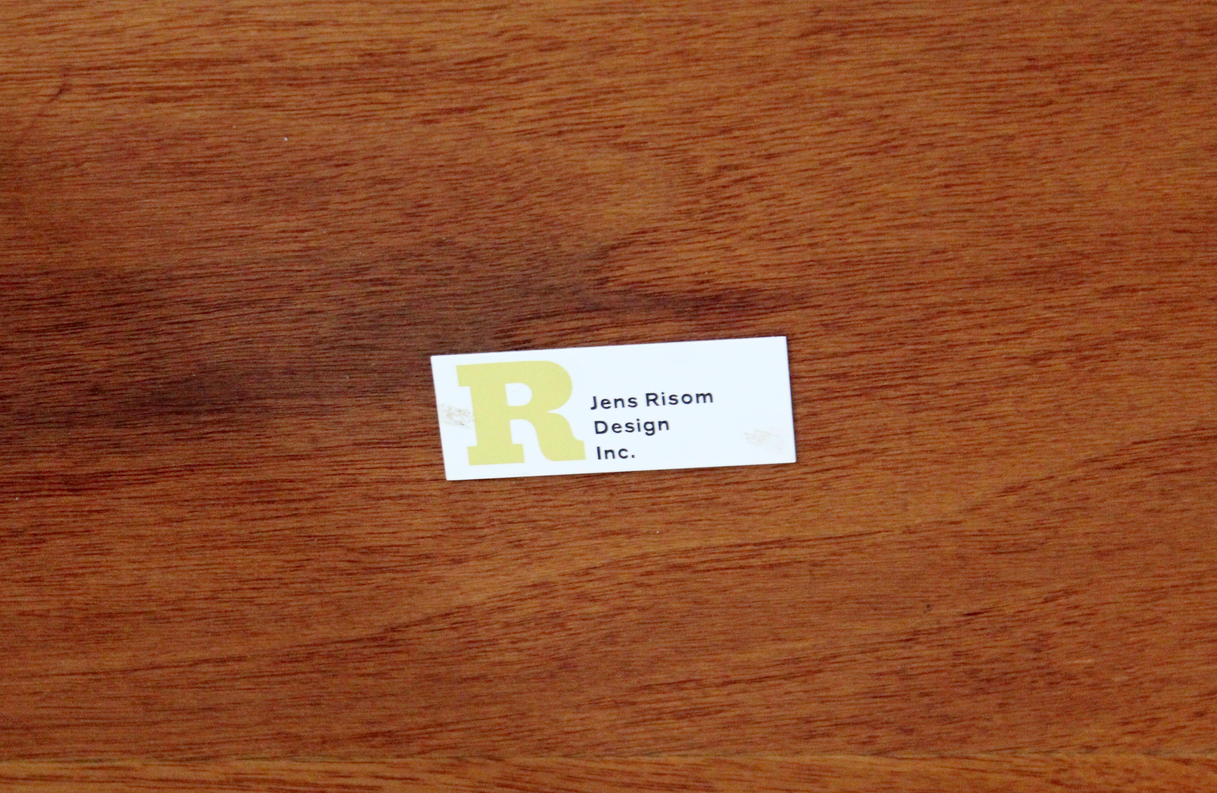 Mid-Century Modern Set of Walnut Vinyl Nesting Side Tables Jens Risom 1960s Pink 4