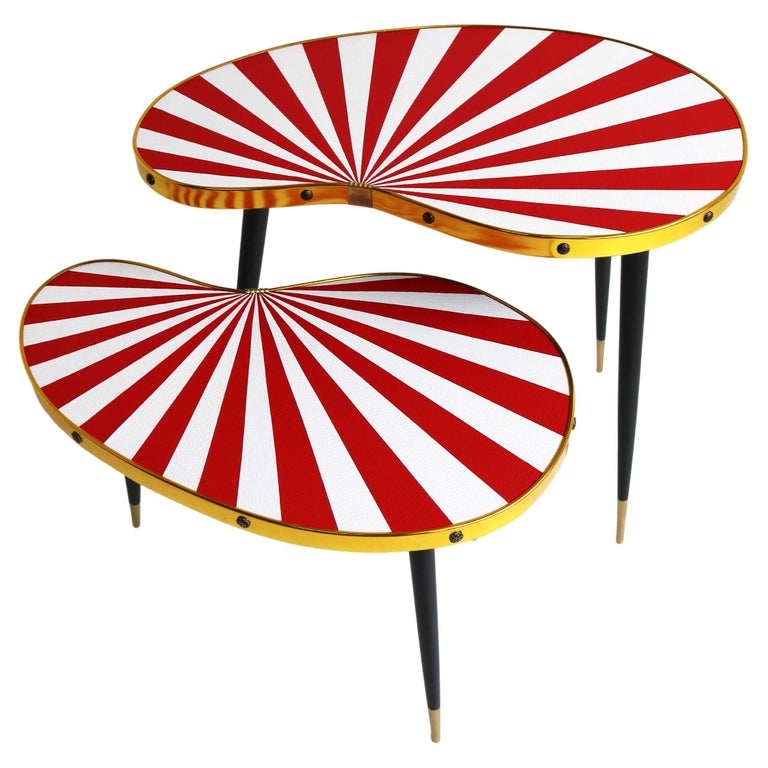 Mid-Century Modern Set Side Tables Kidney Shaped, End Tables Two Plant Tables For Sale at 1stDibs