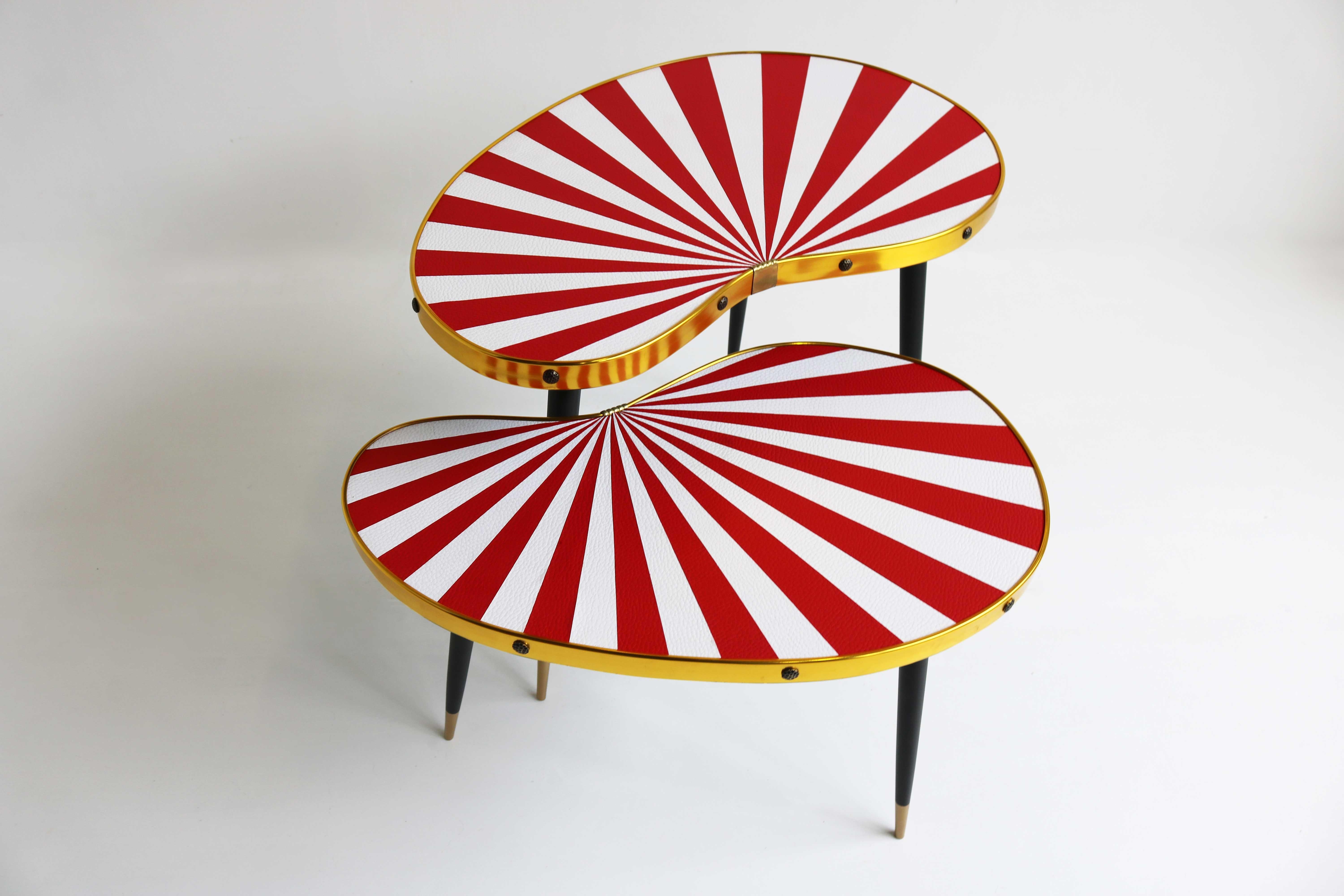 German Mid-Century Modern Set Side Tables Kidney Shaped, End Tables Two Plant Tables For Sale