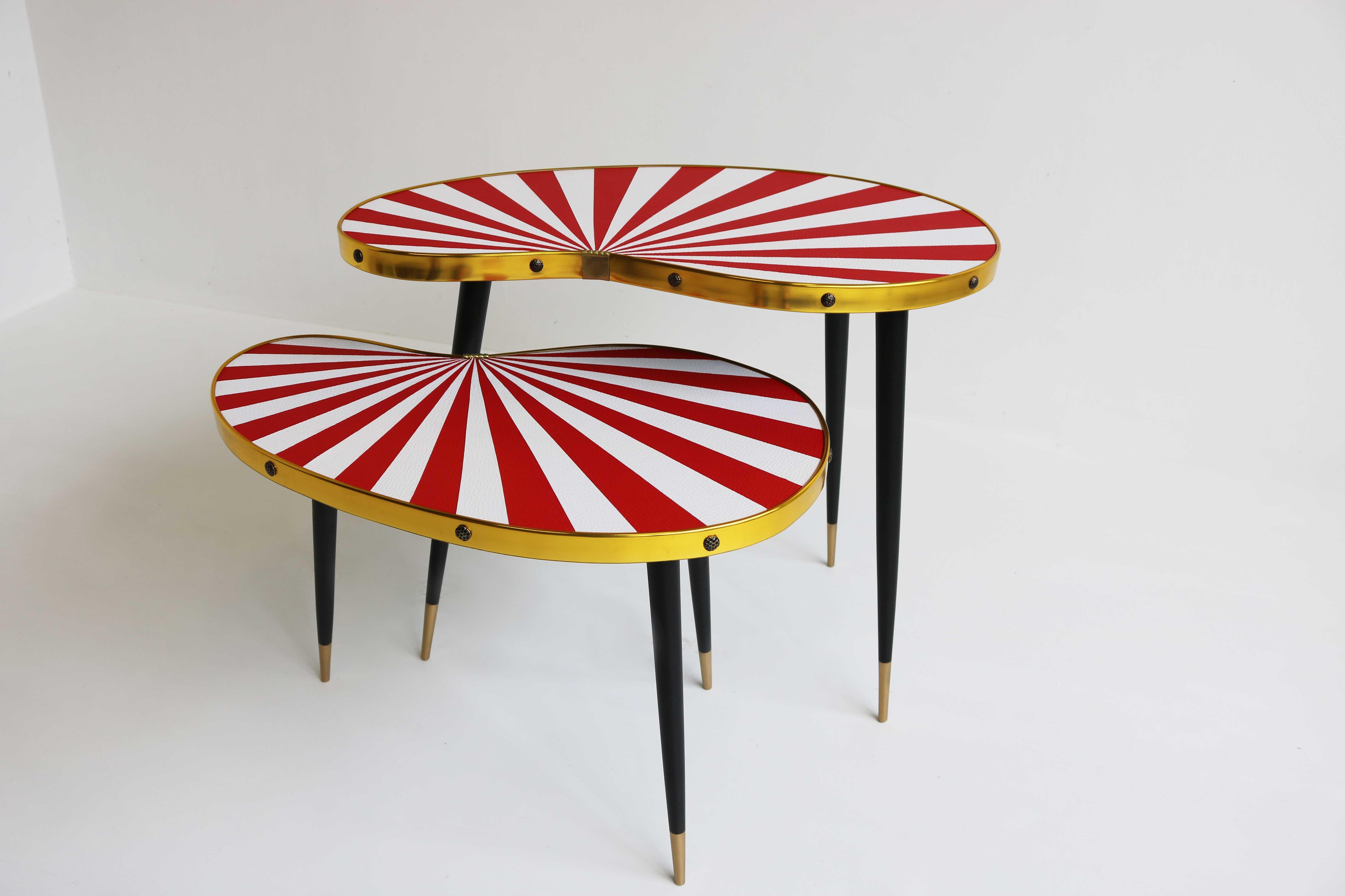 20th Century Mid-Century Modern Set Side Tables Kidney Shaped, End Tables Two Plant Tables For Sale