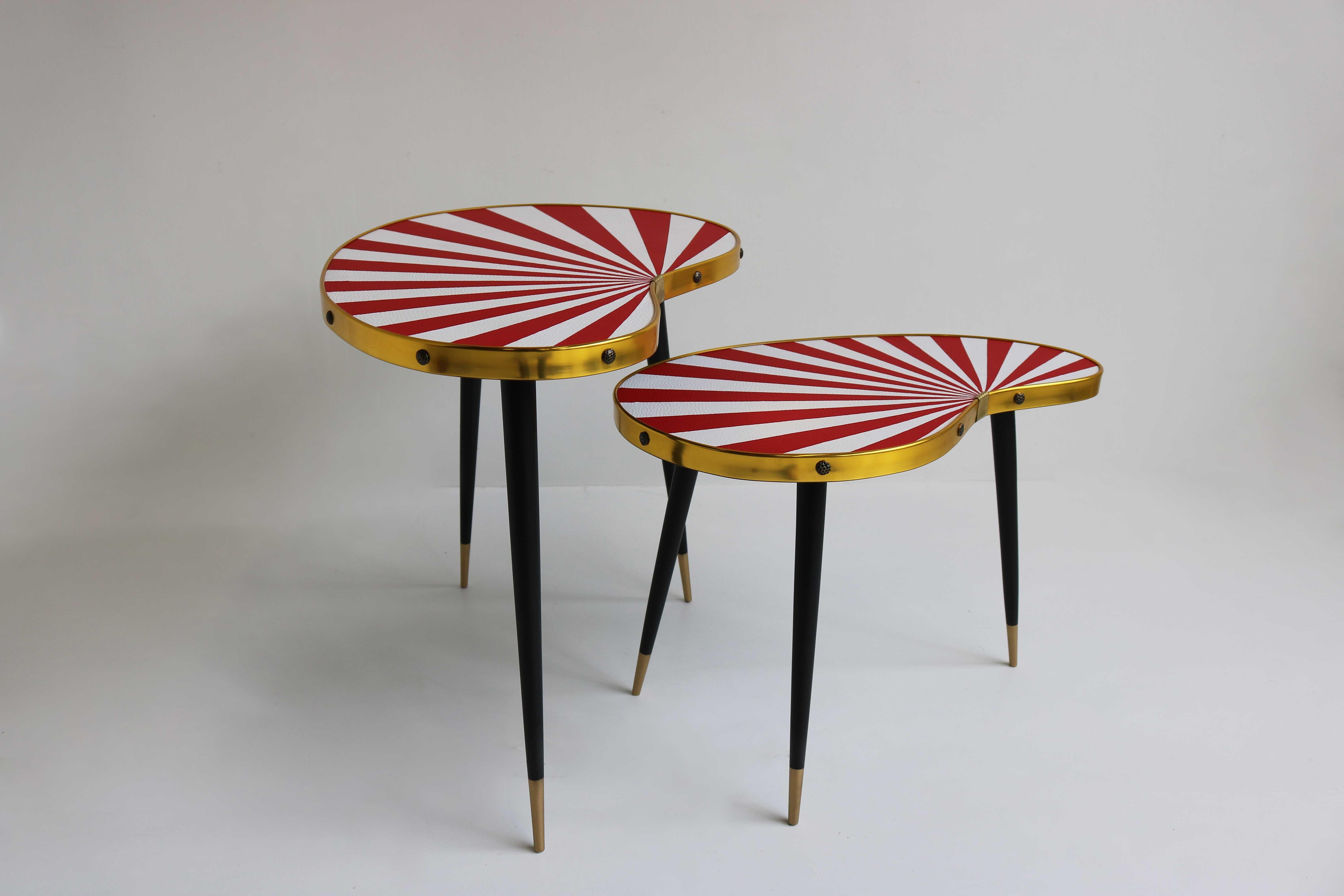 Mid-Century Modern Set Side Tables Kidney Shaped, End Tables Two Plant Tables For Sale 1