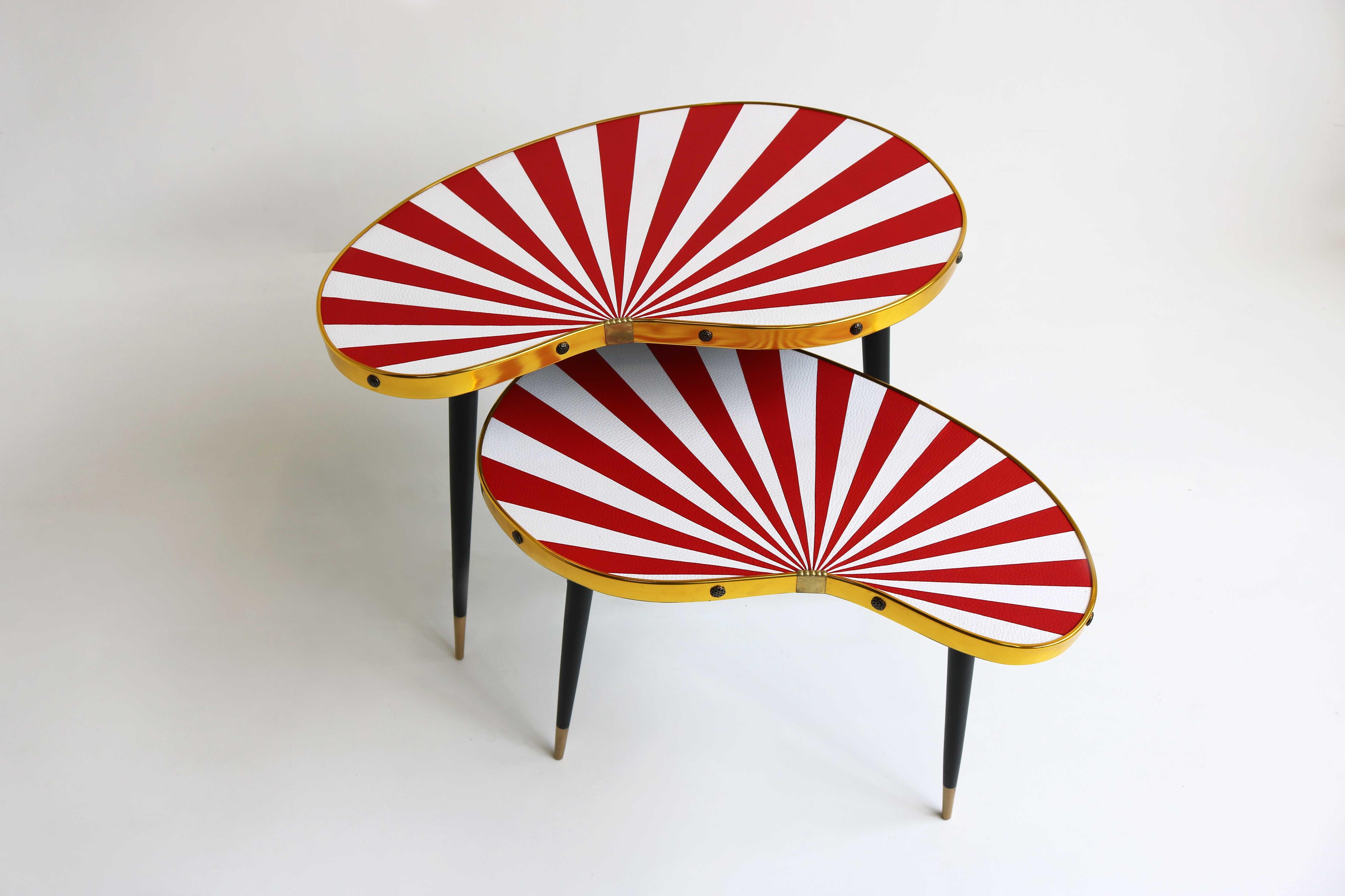 Mid-Century Modern Set Side Tables Kidney Shaped, End Tables Two Plant Tables For Sale 2