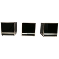 Mid-Century Modern Set Three Cubes Glass and Brass, Italy, 1970s