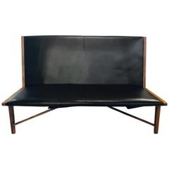 Vintage Mid-Century Modern Settee or Loveseat in Black Vinyl