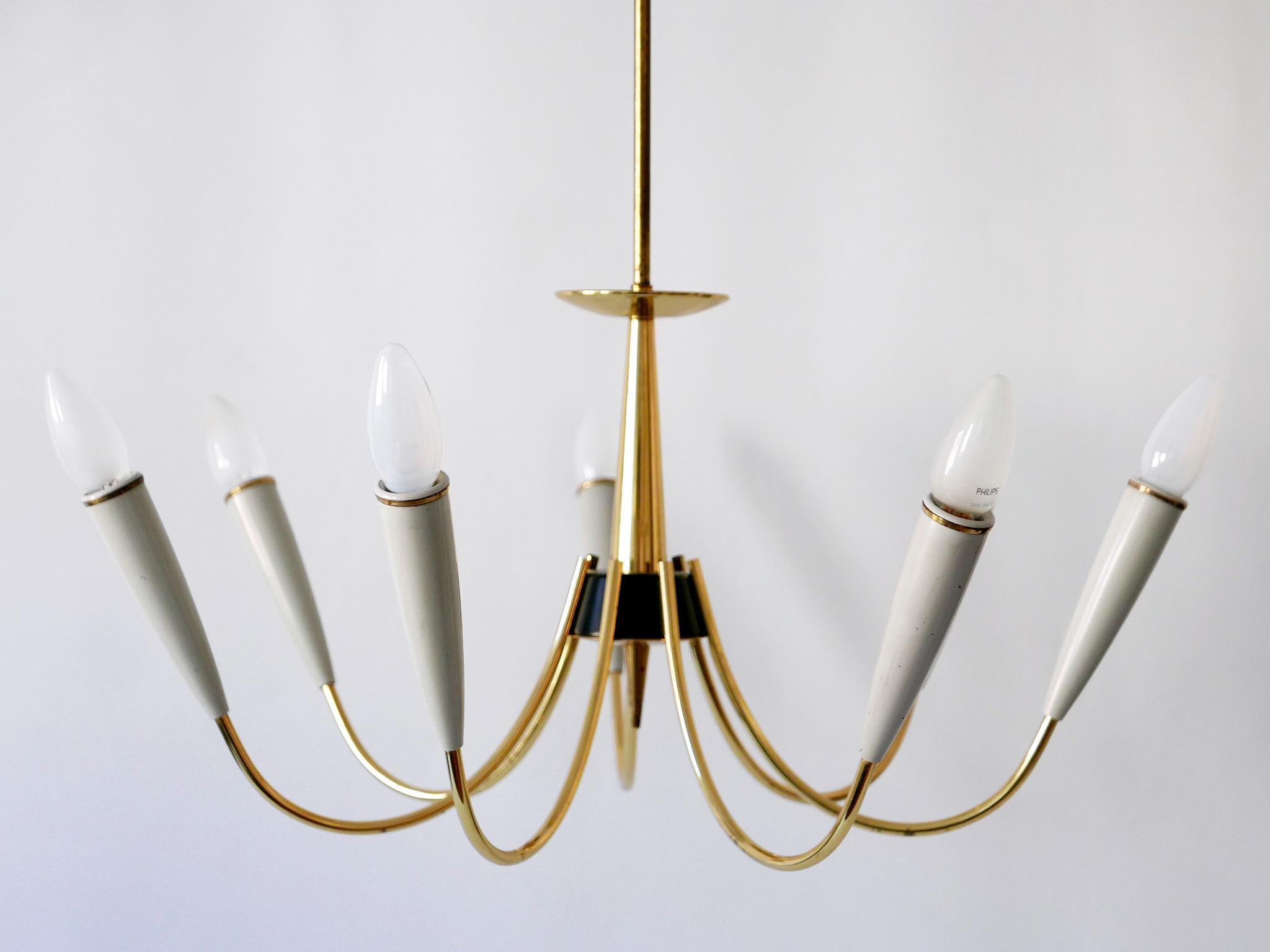 Enameled Mid-Century Modern Seven-Flamed Sputnik Pendant Lamp or Chandelier Germany 1950s For Sale