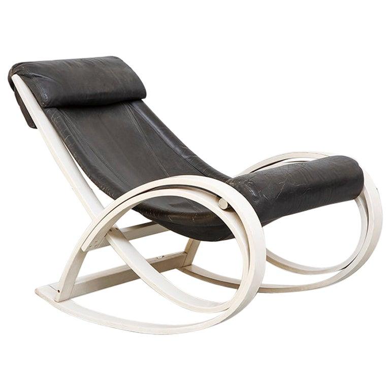 Chaise à bascule Sgarsul Aulenti Poltronova en cuir noir, moderne du milieu du siècle dernier, 1962