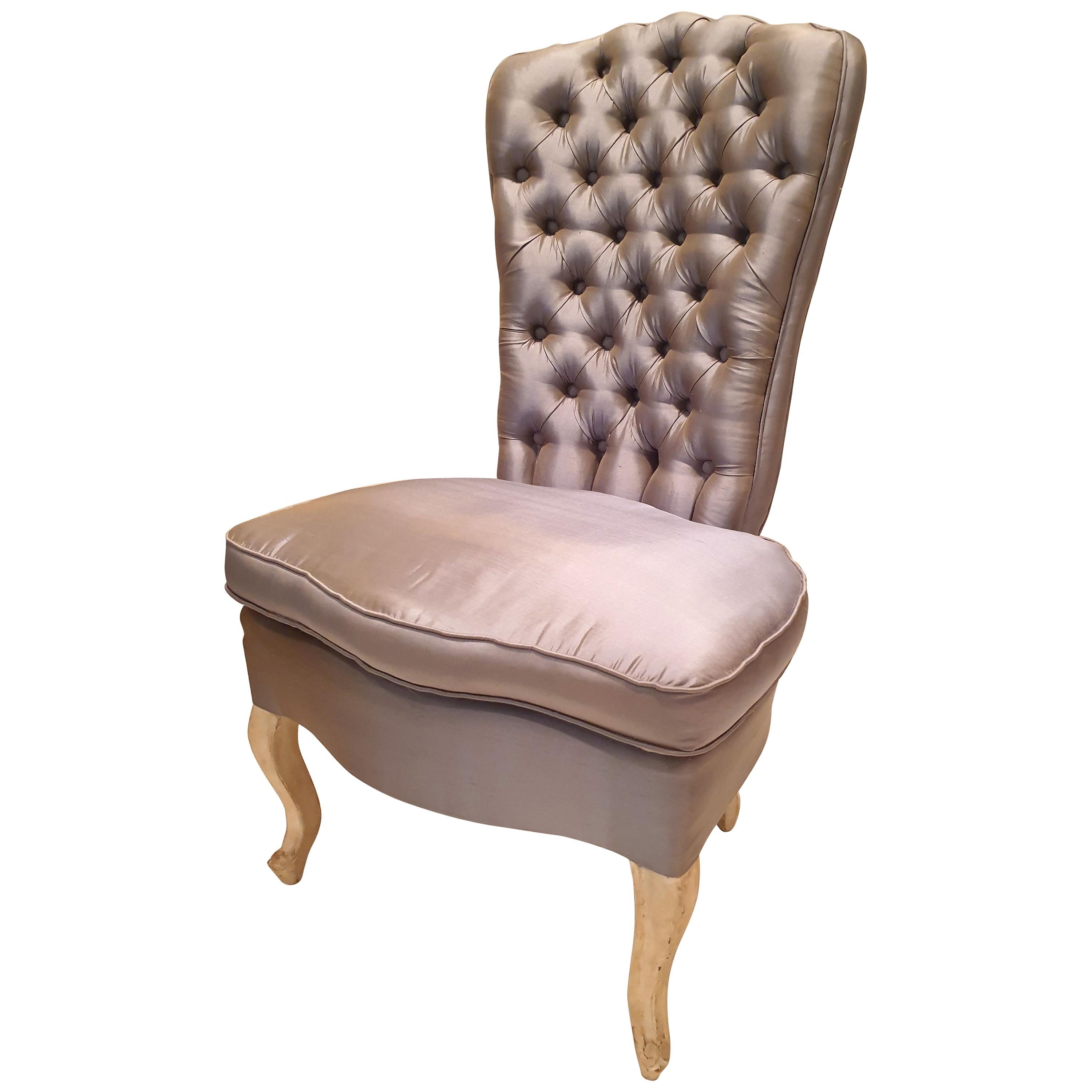 MidCentury Modern, Shabby Chic Silk Upholstered Chair at 1stDibs