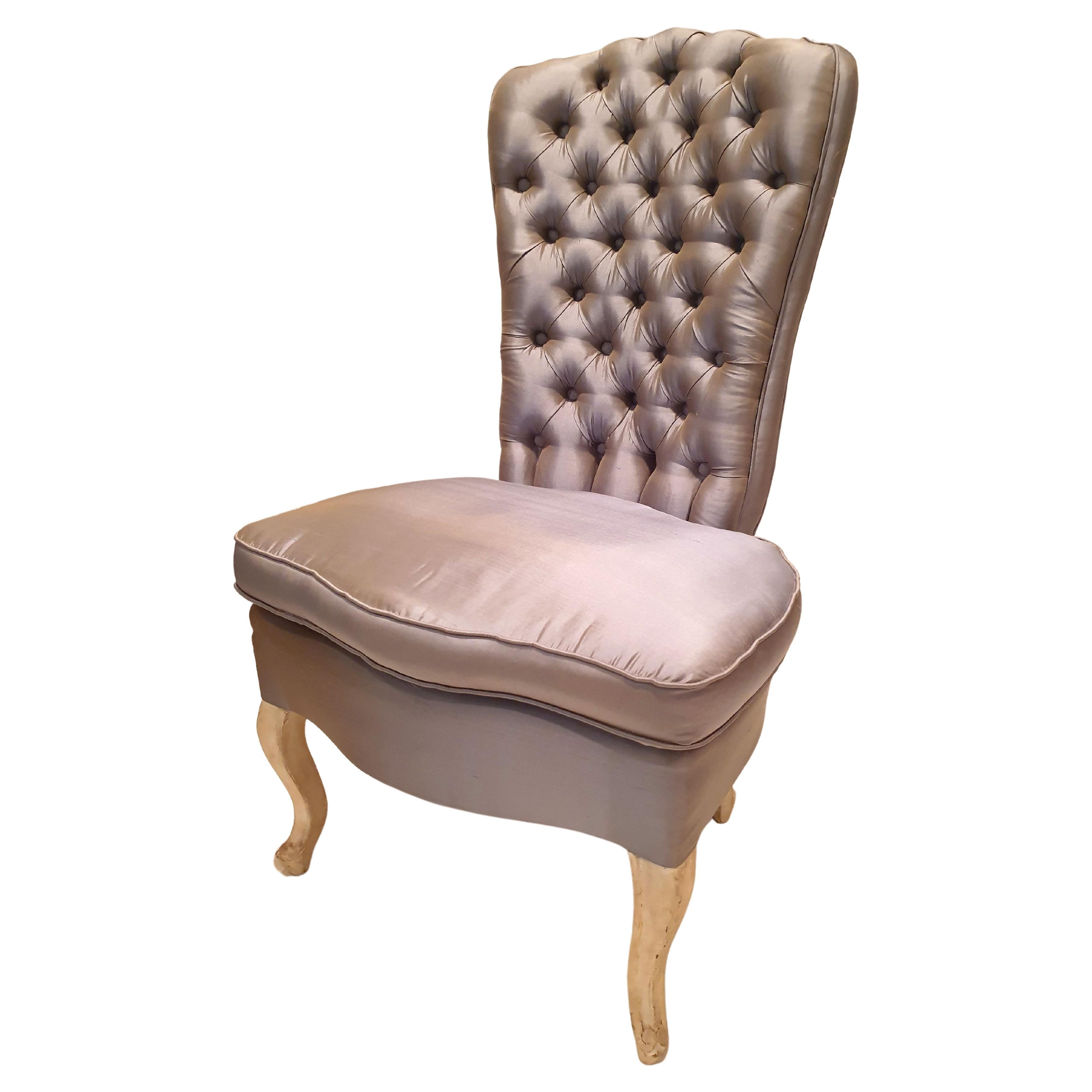 Mid-Century Modern, Shabby Chic Silk Upholstered Chair For Sale