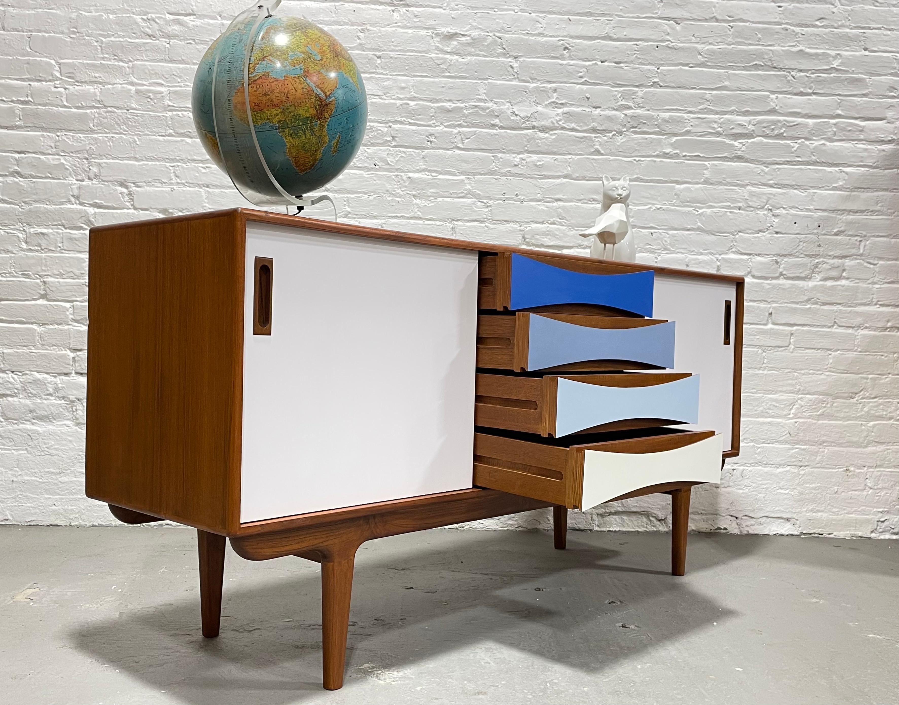 Laminate Mid-Century Modern Shades of Blue Credenza / Sideboard / Media Stand