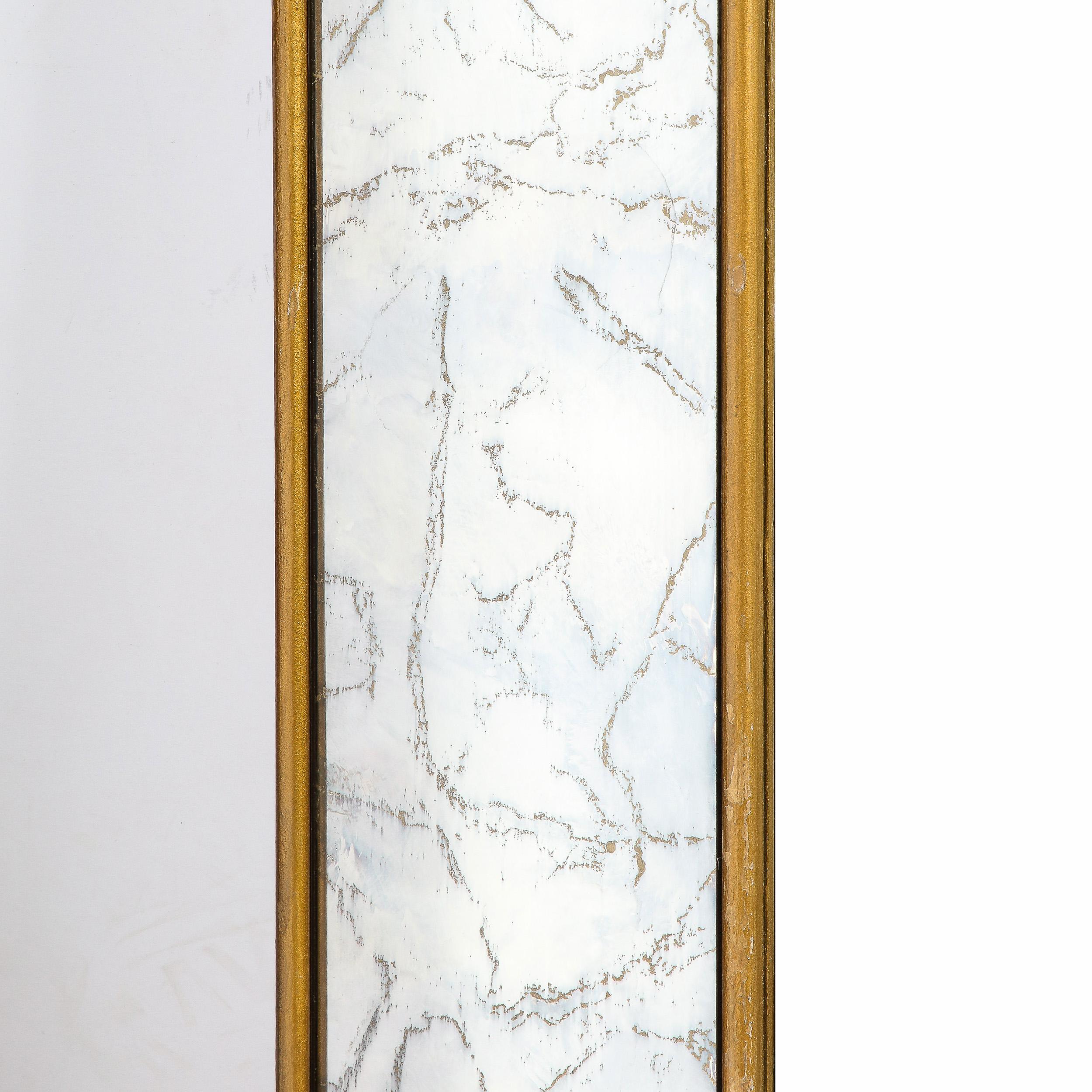 Mid-Century Modern Shadowbox Mirror with Gilt Detailing & Gold Marbled Borders In Excellent Condition For Sale In New York, NY