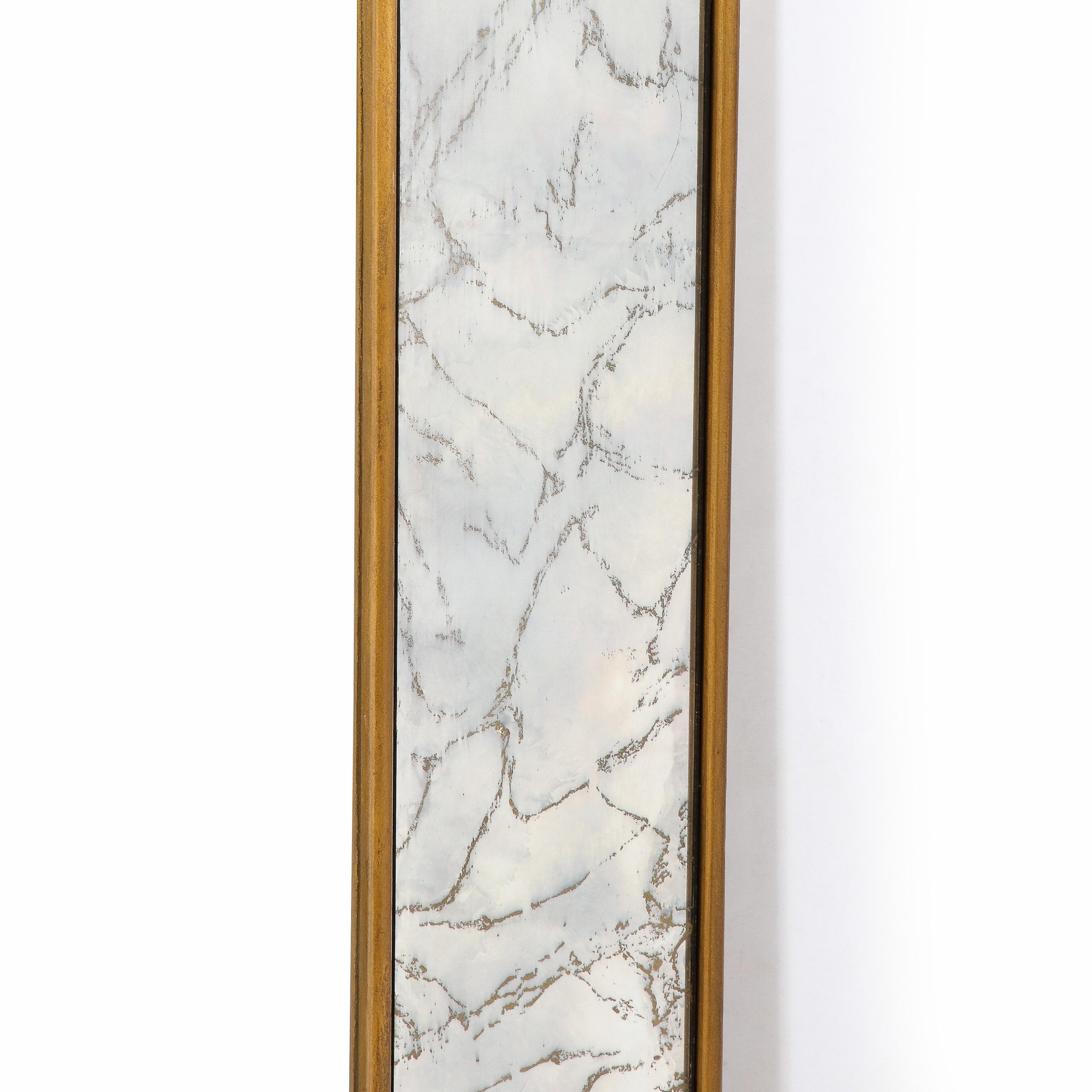 Mid-20th Century Mid-Century Modern Shadowbox Mirror with Gilt Detailing & Gold Marbled Borders For Sale