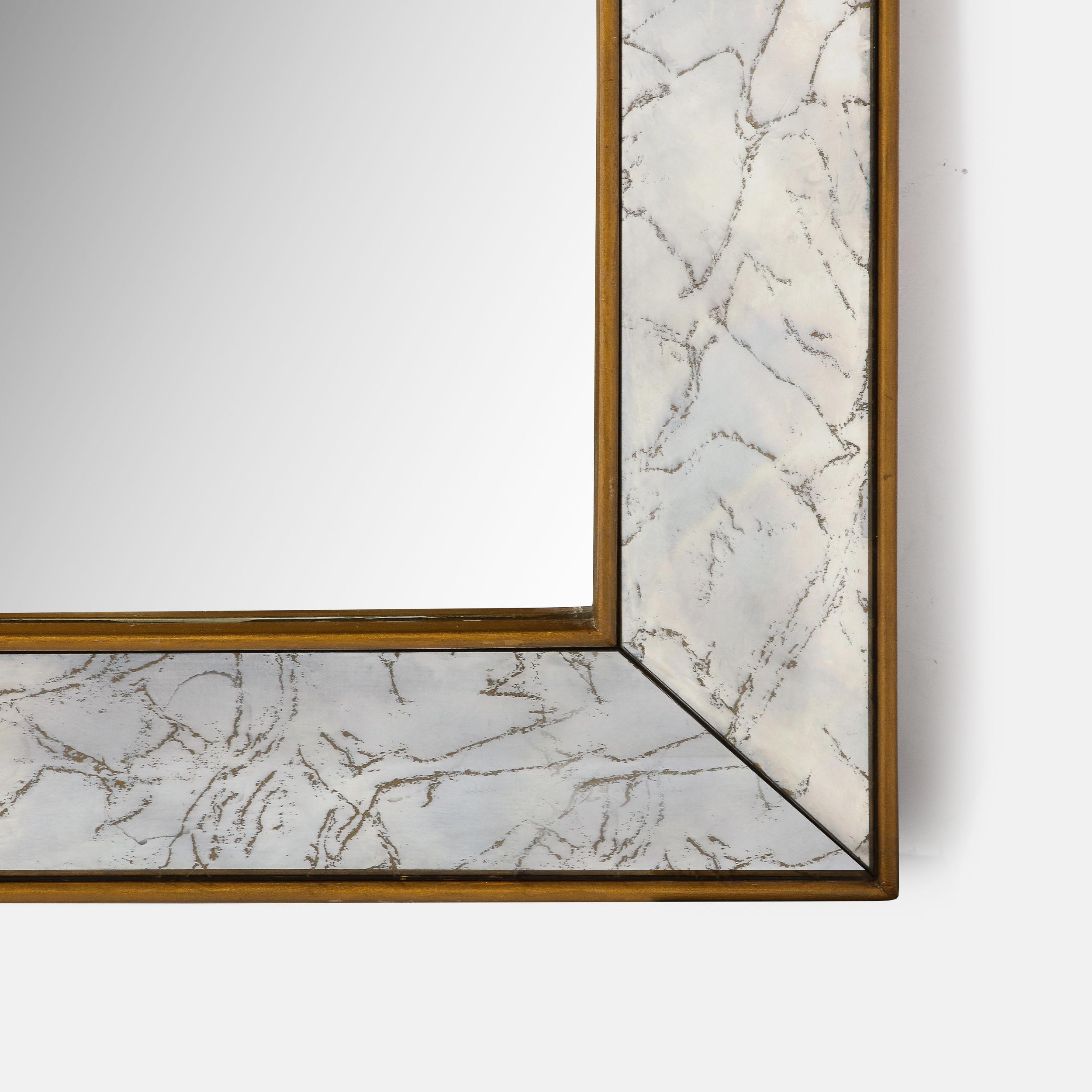 Mid-Century Modern Shadowbox Mirror with Gilt Detailing & Gold Marbled Borders For Sale 1