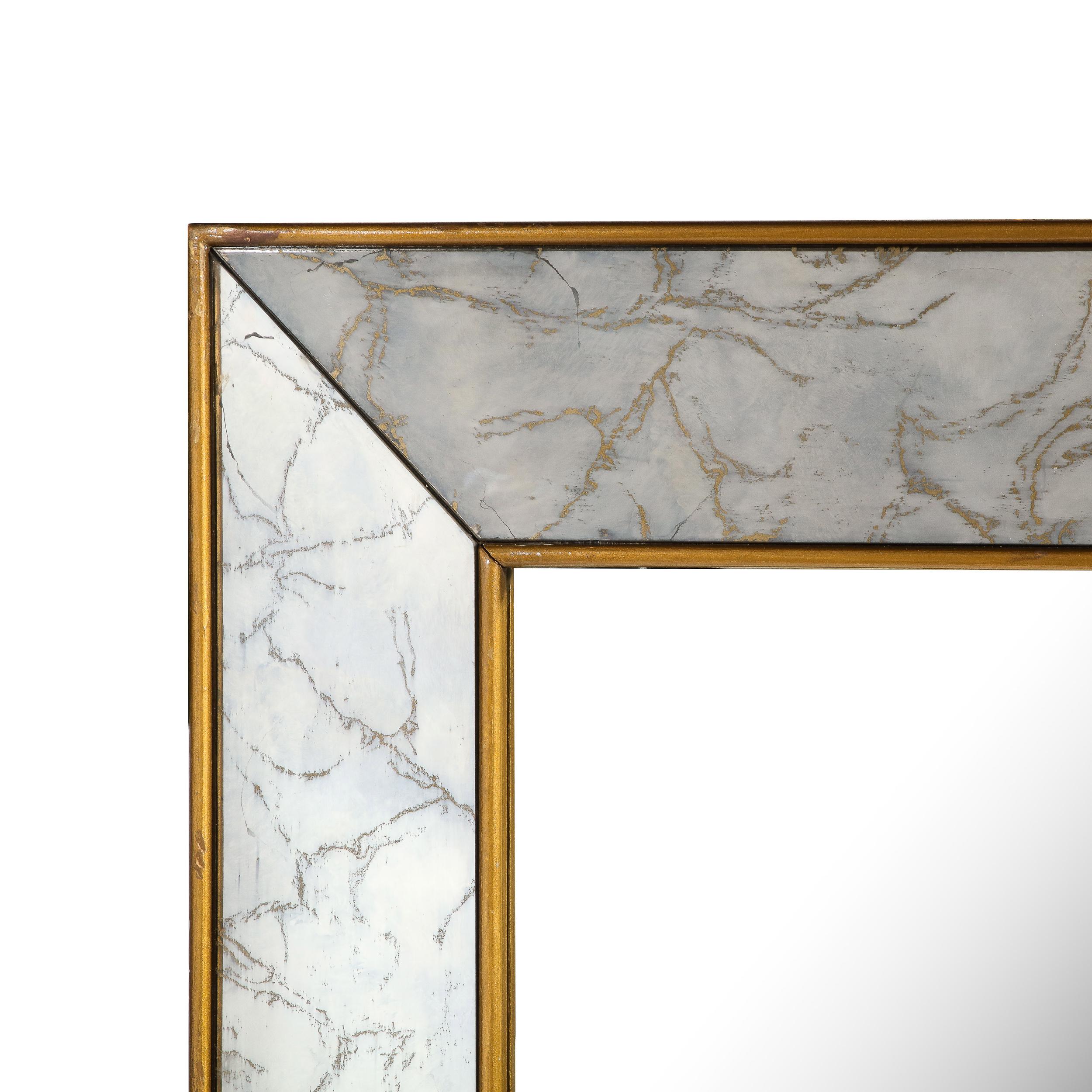 Mid-Century Modern Shadowbox Mirror with Gilt Detailing & Gold Marbled Borders For Sale 2